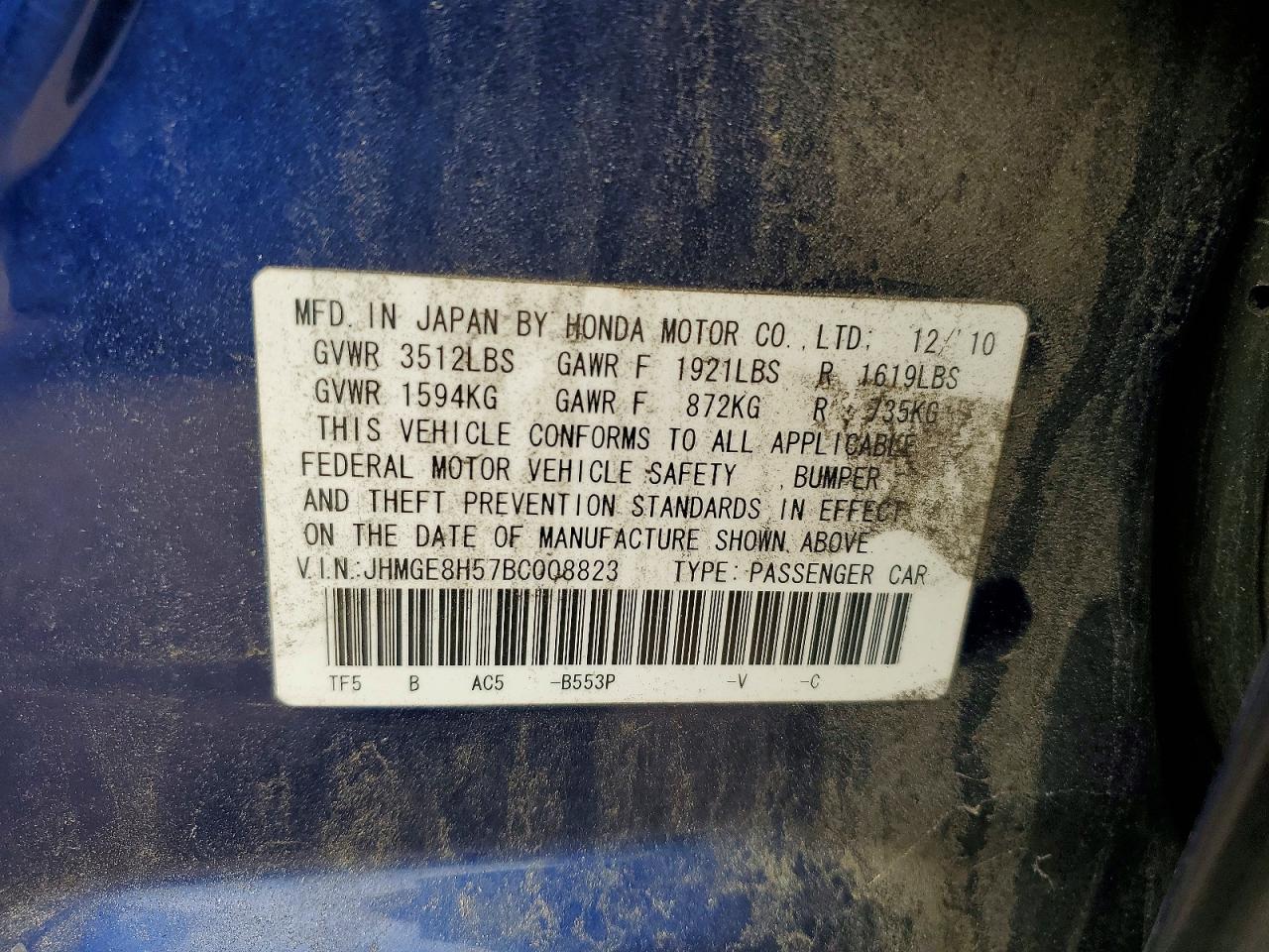2011 Honda Fit Sport Blue vin: JHMGE8H57BC008823