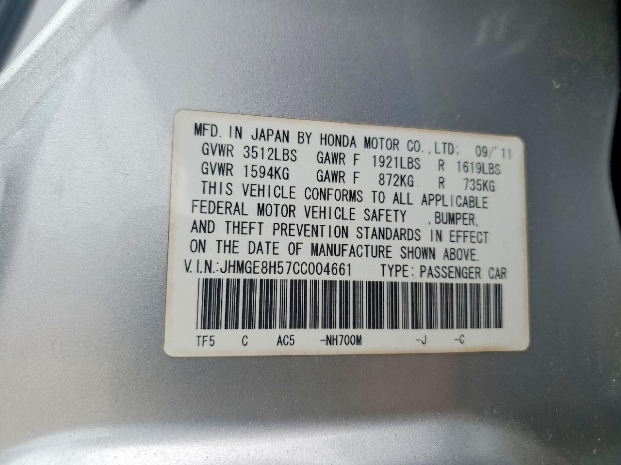 2012 Honda Fit Sport Silver vin: JHMGE8H57CC004661