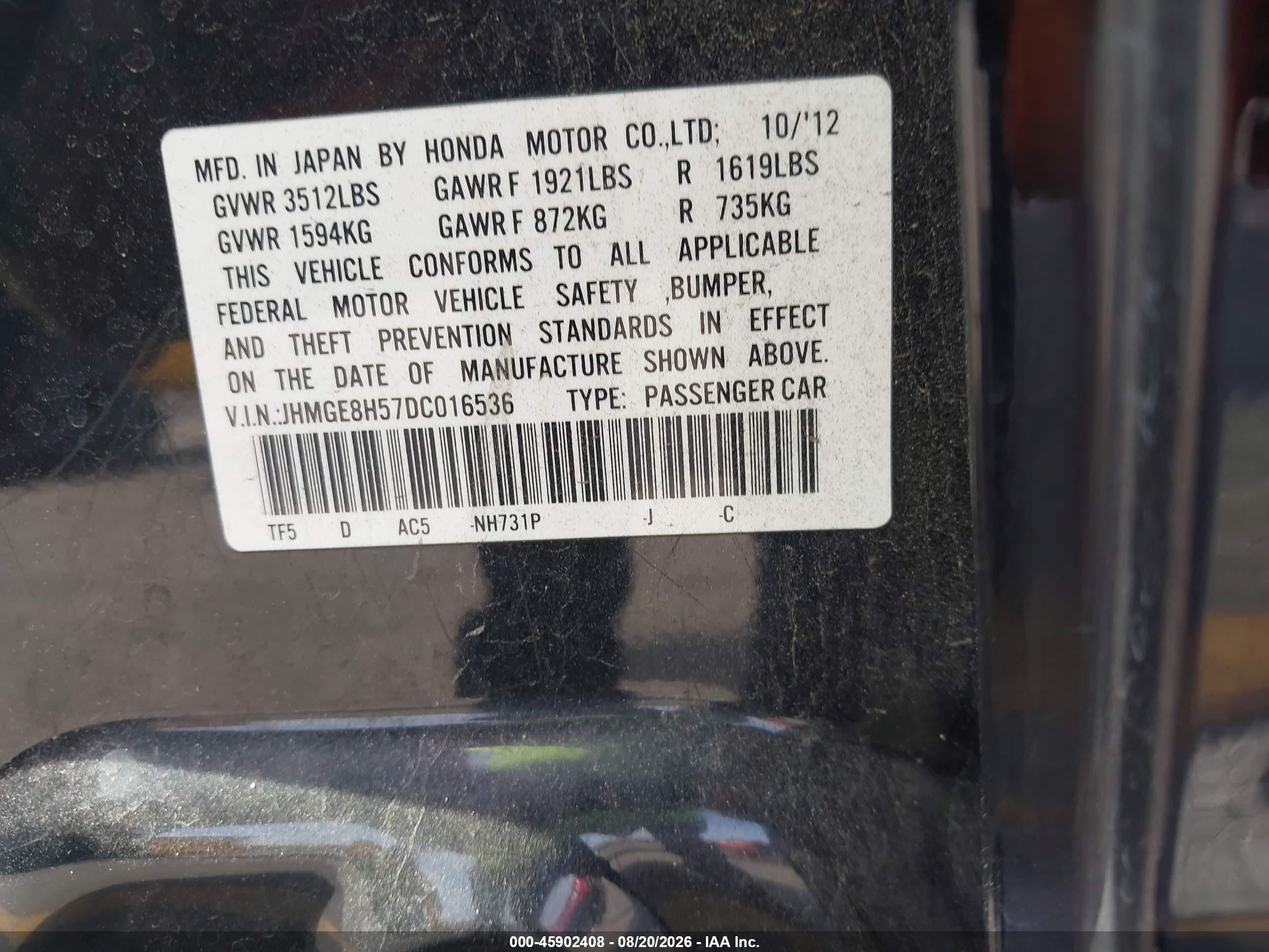 2013 Honda Fit Sport Black vin: JHMGE8H57DC016536