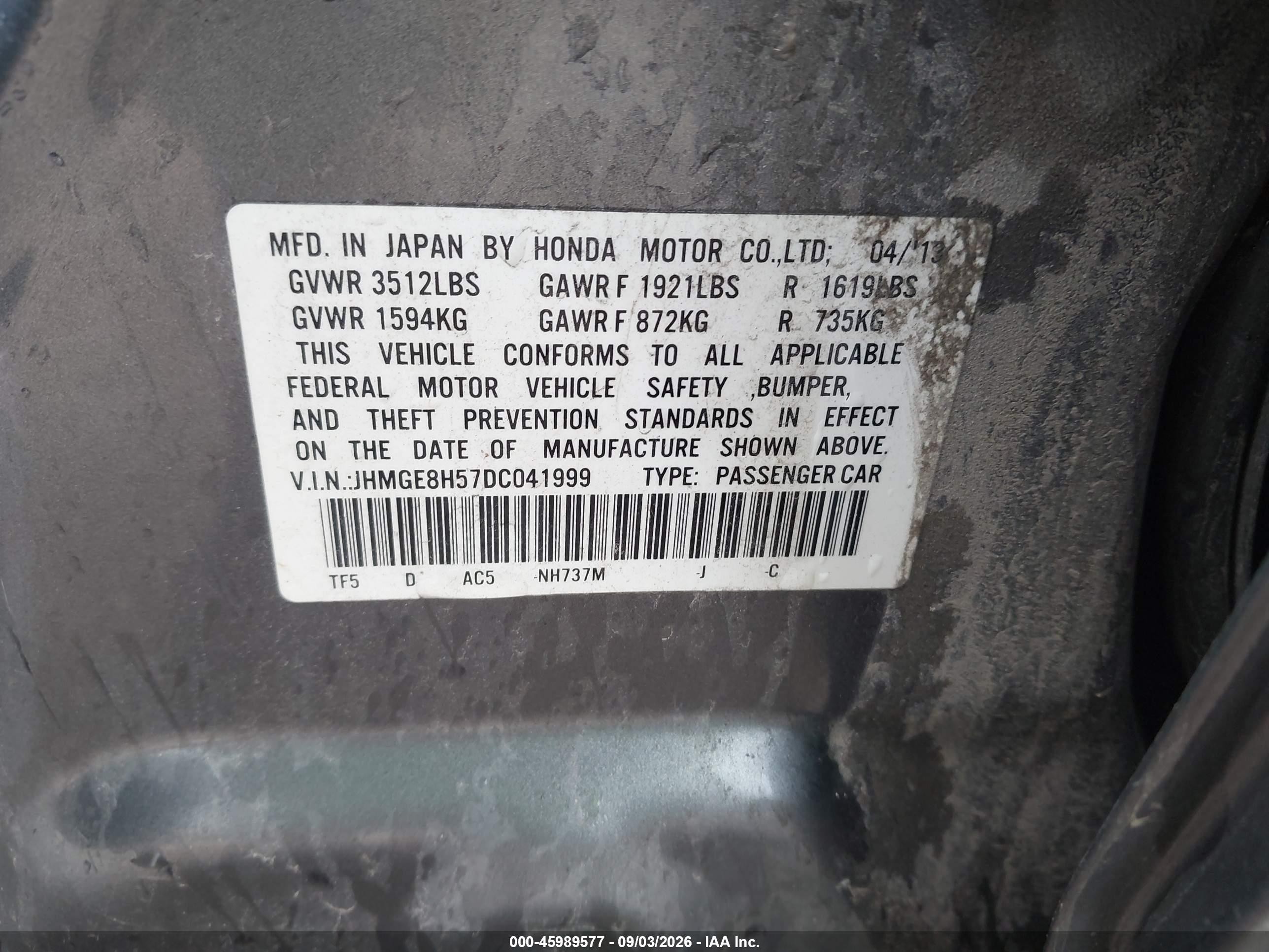 2013 Honda Fit Sport Gray vin: JHMGE8H57DC041999