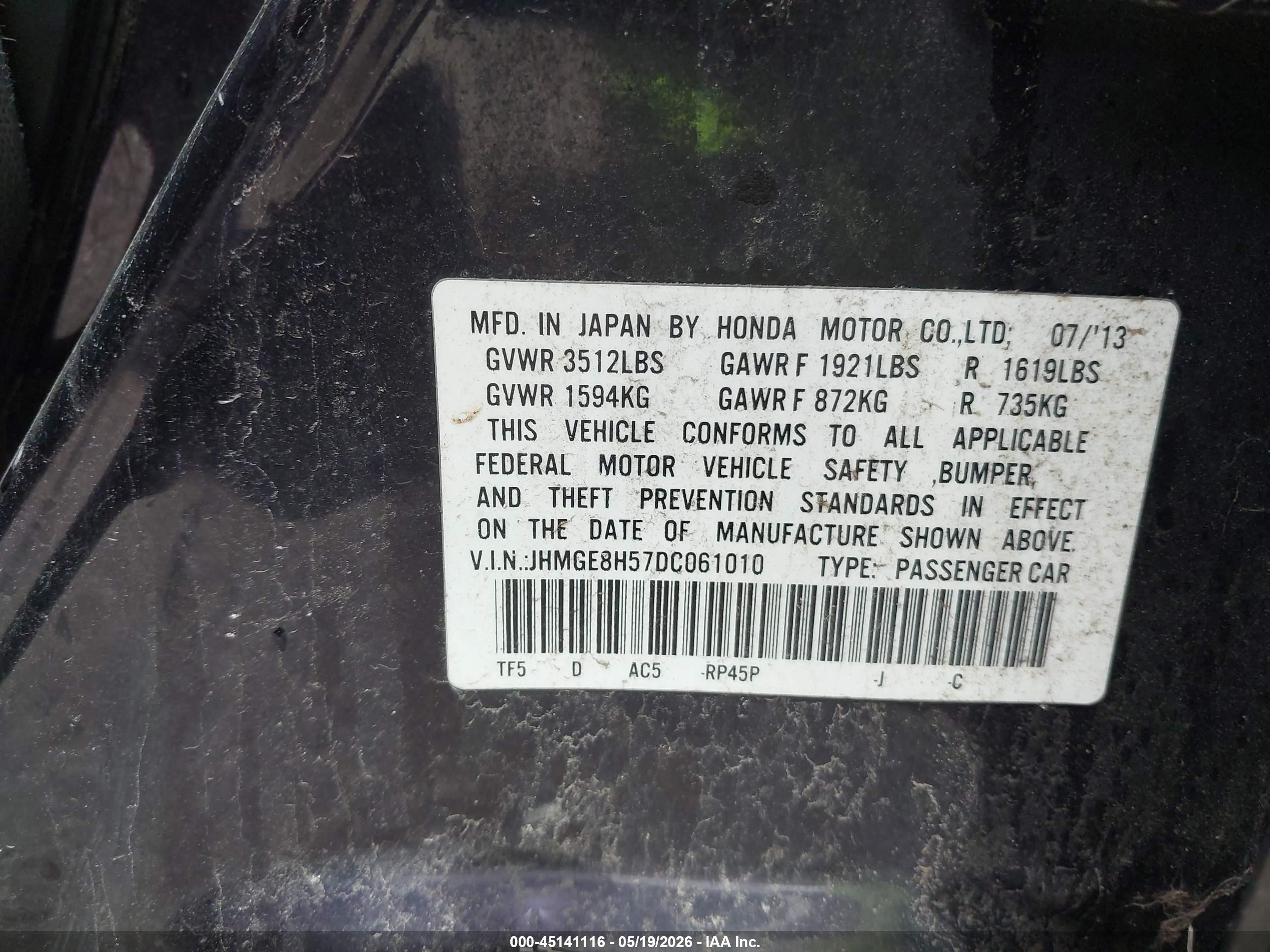2013 Honda Fit Sport Purple vin: JHMGE8H57DC061010