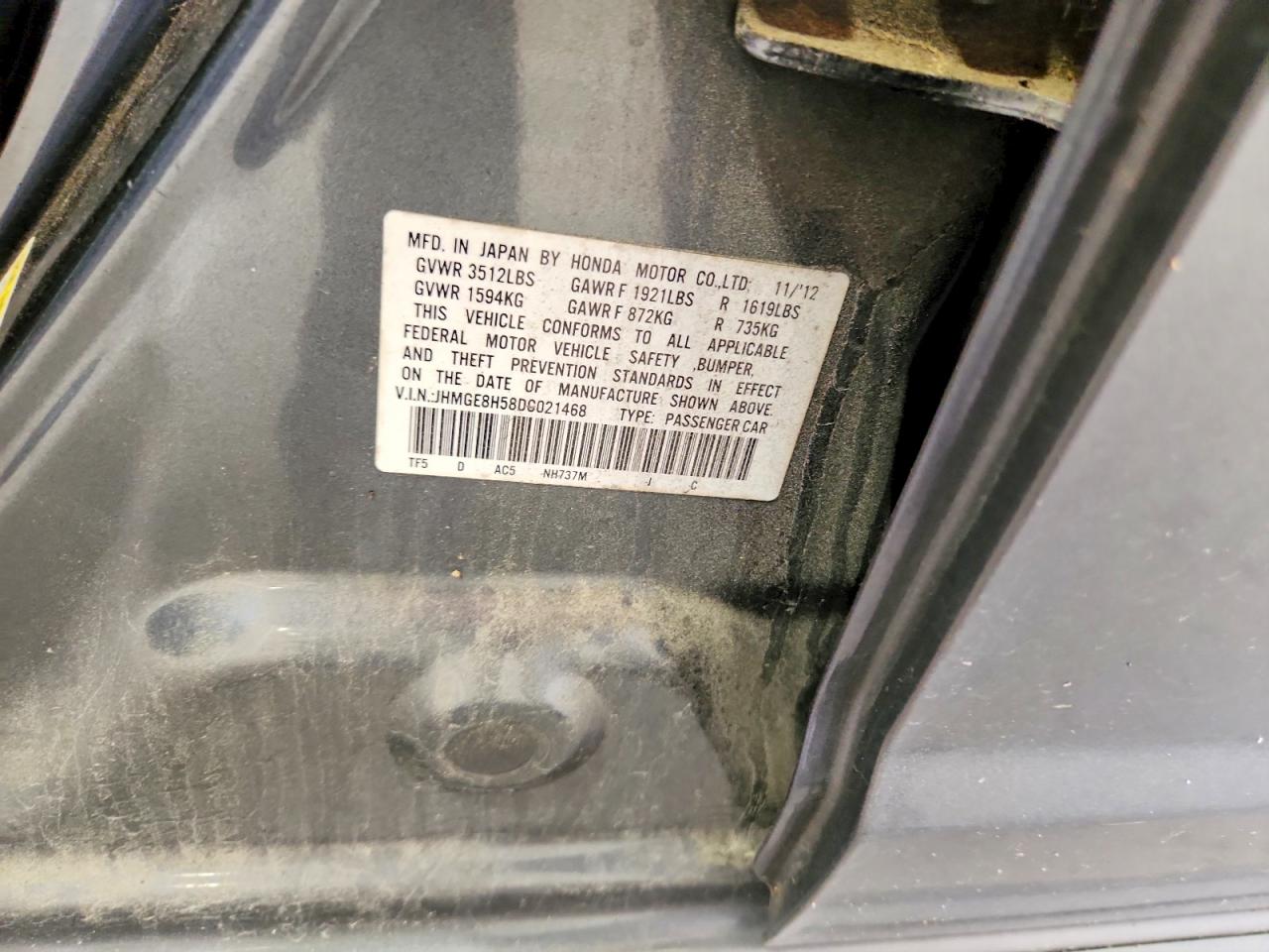 2013 Honda Fit Sport Gray vin: JHMGE8H58DC021468