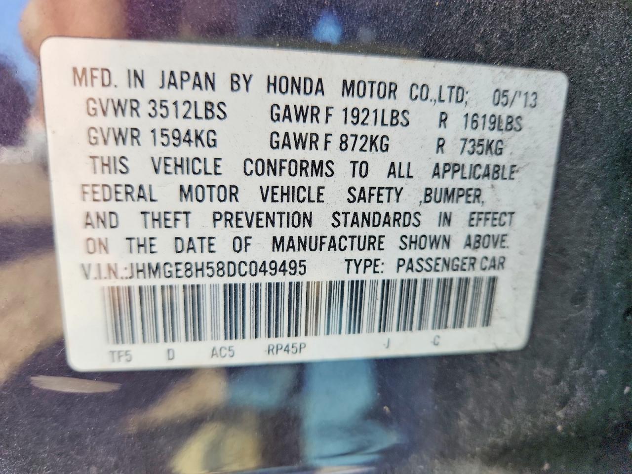 2013 Honda Fit Sport Фиолетовый vin: JHMGE8H58DC049495