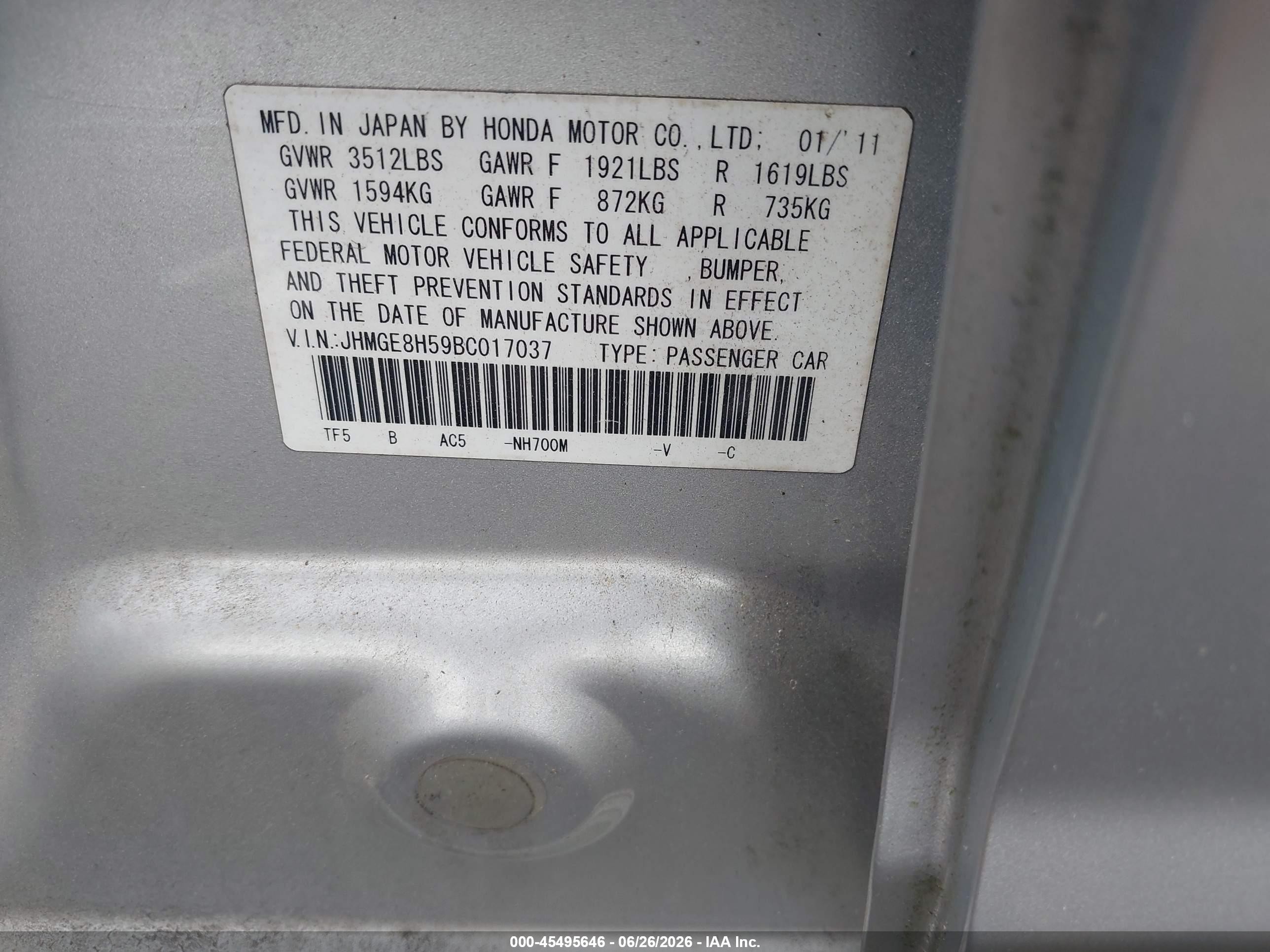 2011 Honda Fit Sport Silver vin: JHMGE8H59BC017037