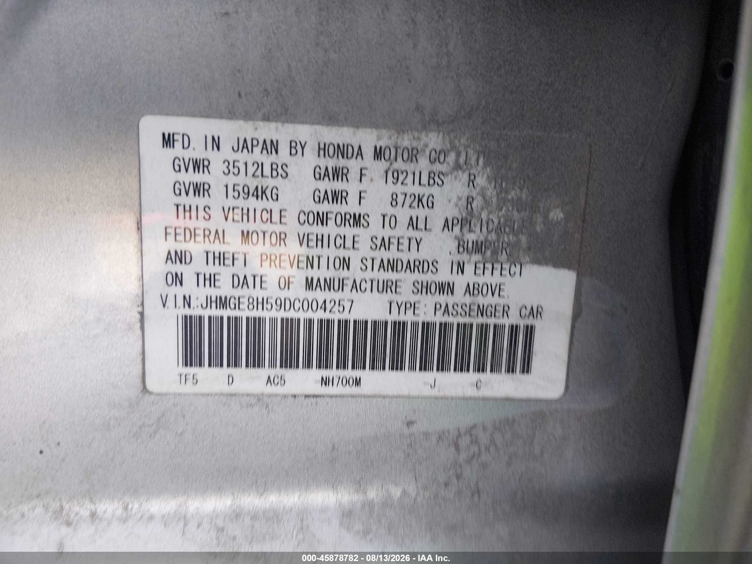 2013 Honda Fit Sport Silver vin: JHMGE8H59DC004257