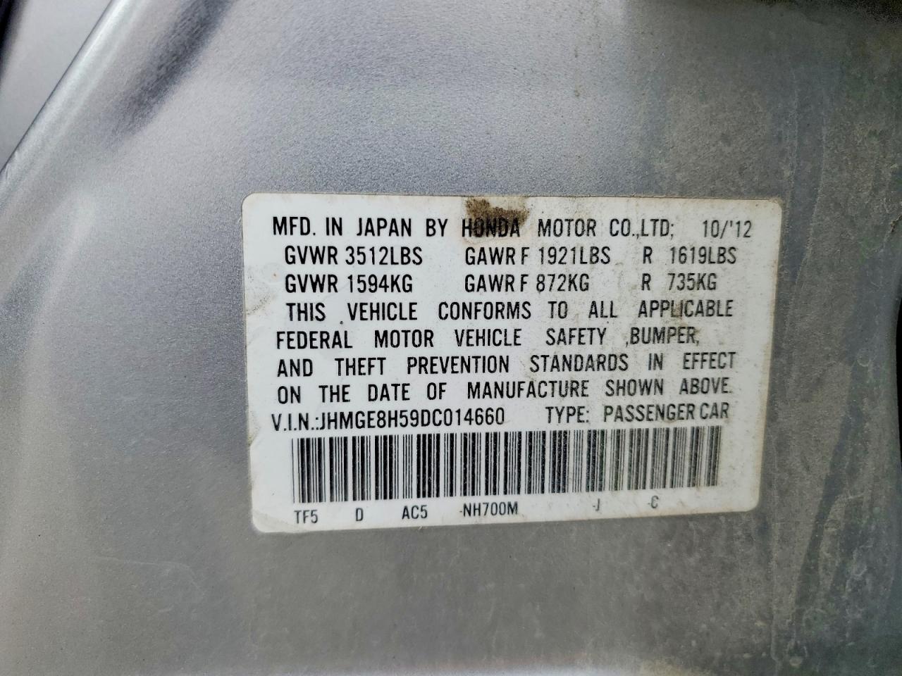 2013 Honda Fit Sport Silver vin: JHMGE8H59DC014660