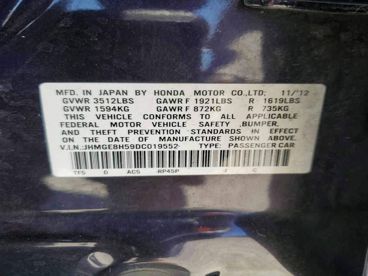2013 Honda Fit Sport Фиолетовый vin: JHMGE8H59DC019552