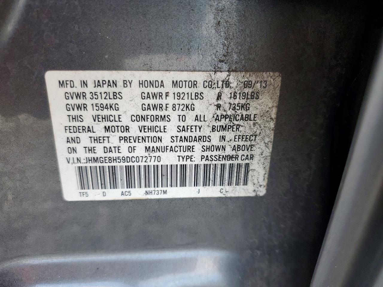2013 Honda Fit Sport Gray vin: JHMGE8H59DC072770