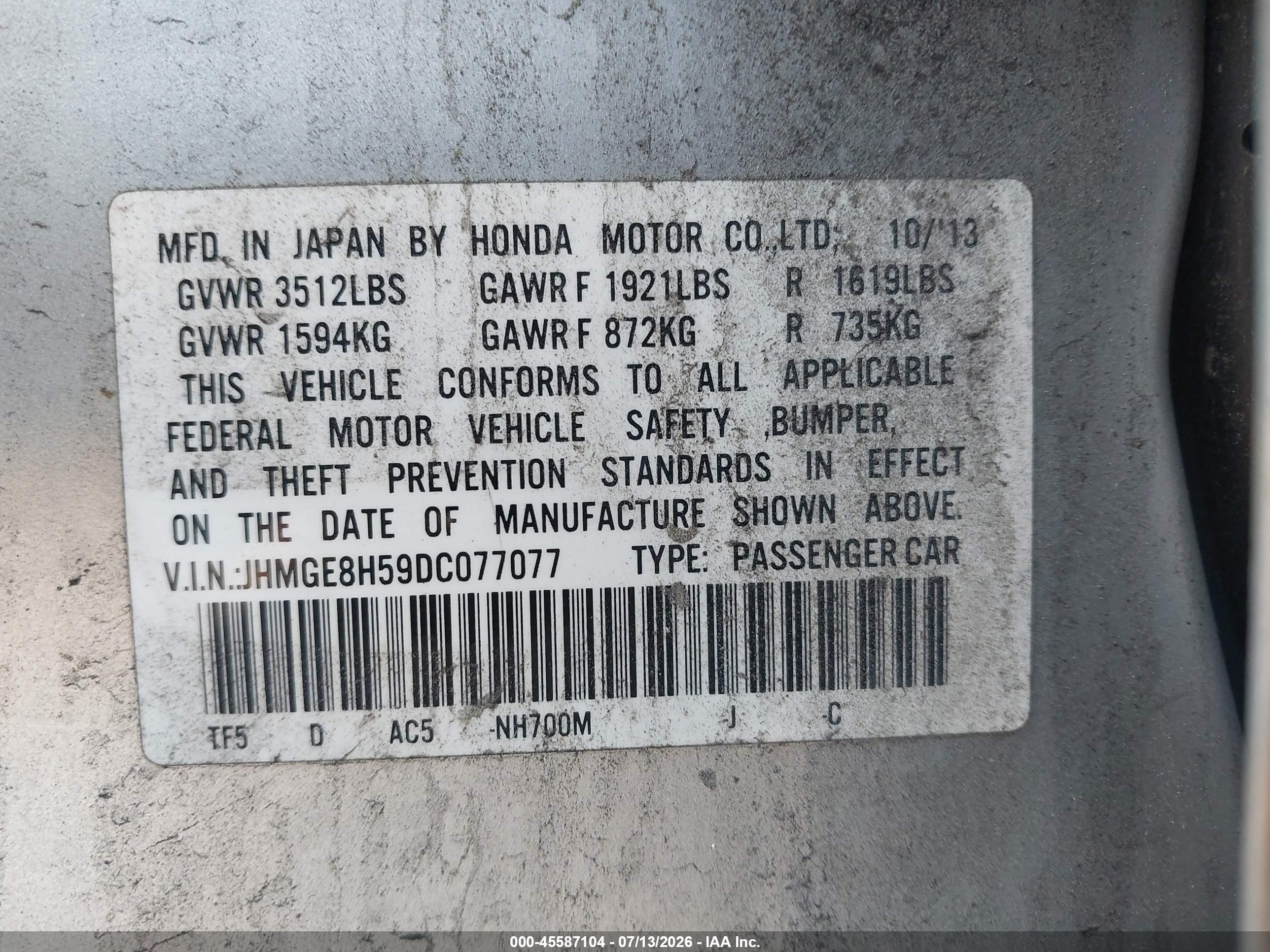 2013 Honda Fit Sport Silver vin: JHMGE8H59DC077077