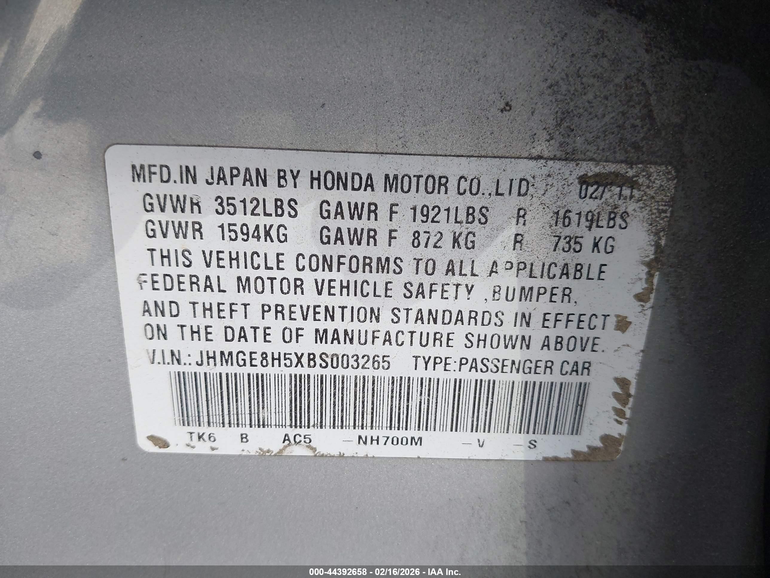 2011 Honda Fit Sport Silver vin: JHMGE8H5XBS003265