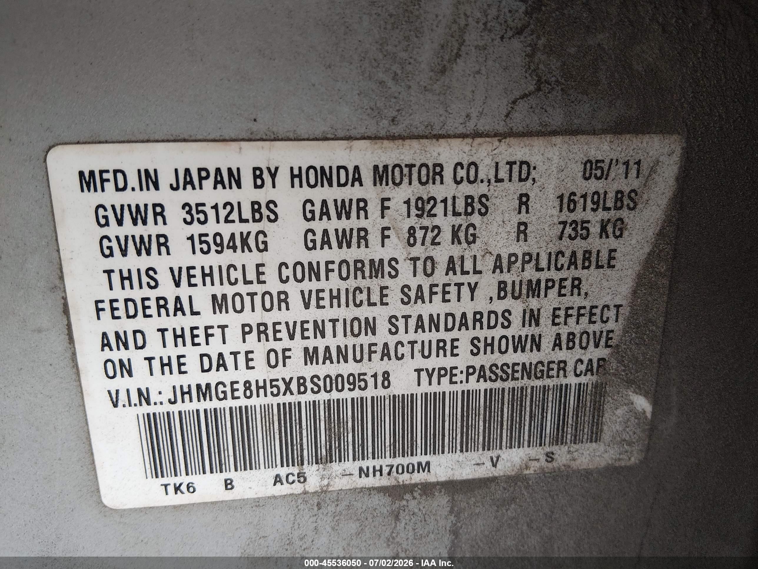 2011 Honda Fit Sport Silver vin: JHMGE8H5XBS009518