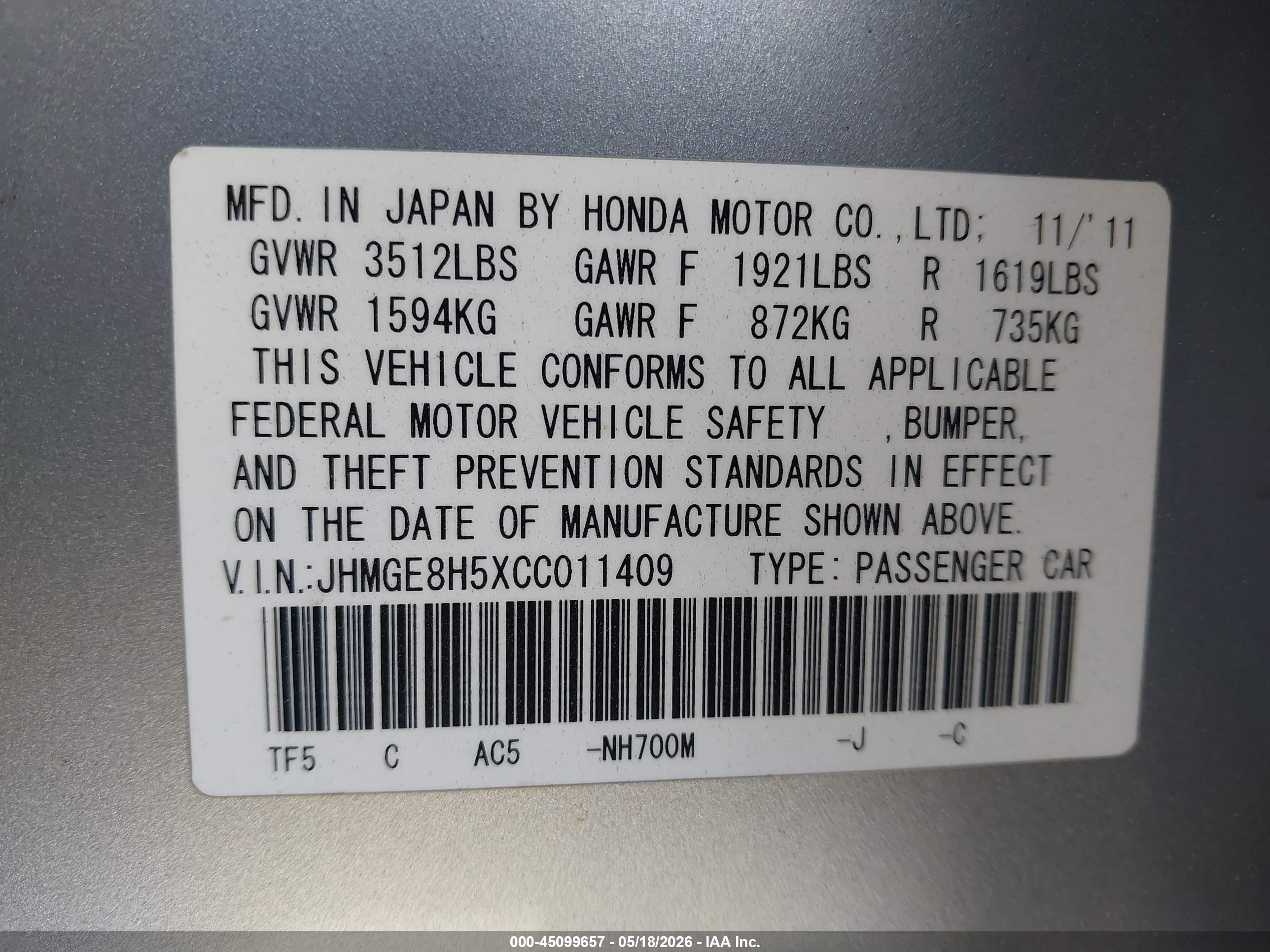 2012 Honda Fit Sport Серебряный vin: JHMGE8H5XCC011409