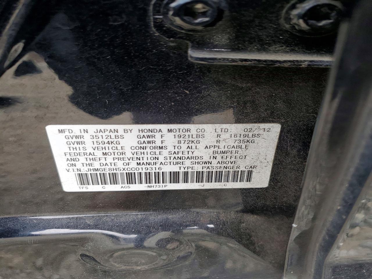 2012 Honda Fit Sport Black vin: JHMGE8H5XCC019316