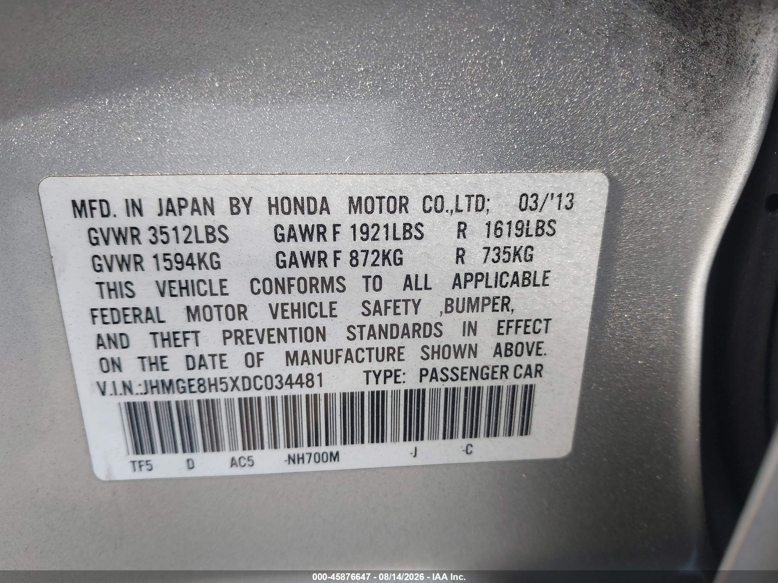 2013 Honda Fit Sport Silver vin: JHMGE8H5XDC034481
