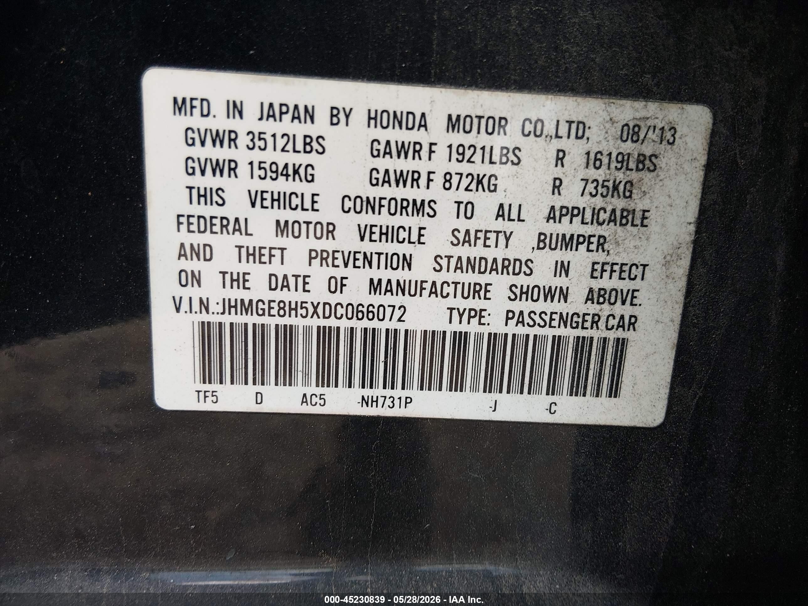 2013 Honda Fit Sport Black vin: JHMGE8H5XDC066072