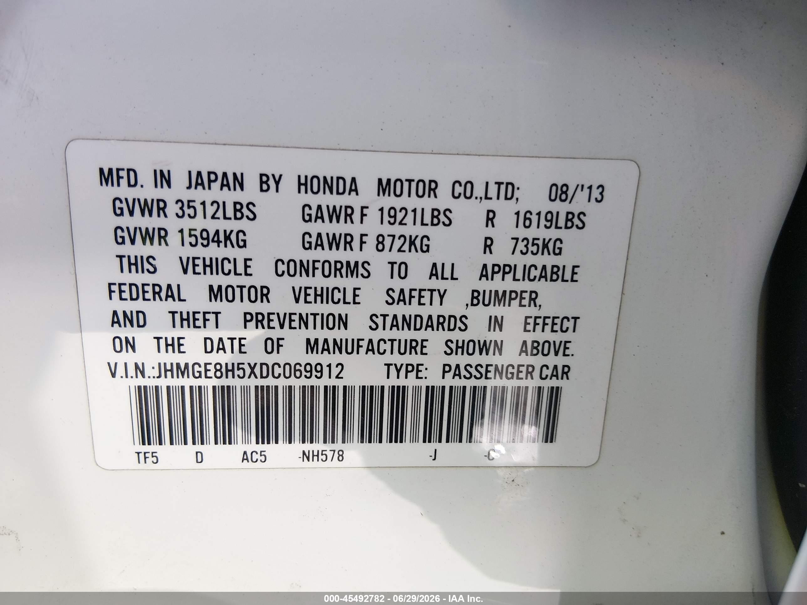 2013 Honda Fit Sport Белый vin: JHMGE8H5XDC069912