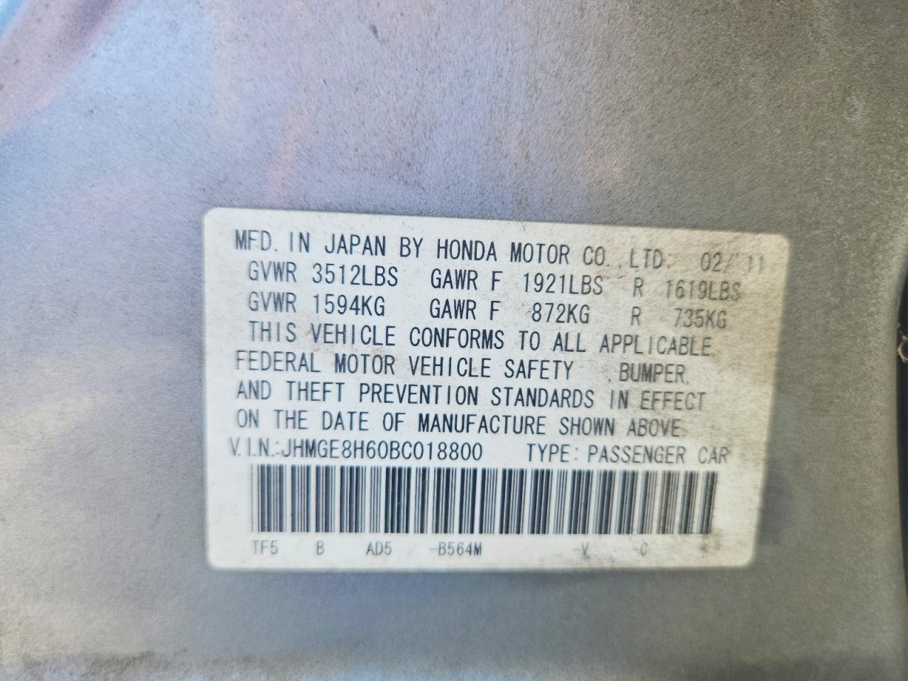 2011 Honda Fit Sport Silver vin: JHMGE8H60BC018800