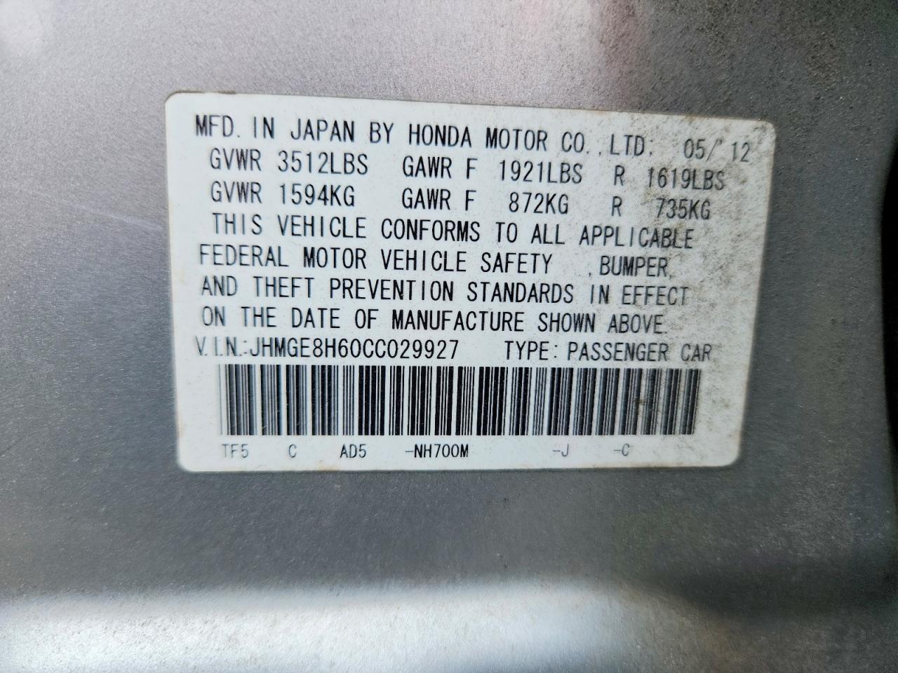 2012 Honda Fit Sport Silver vin: JHMGE8H60CC029927