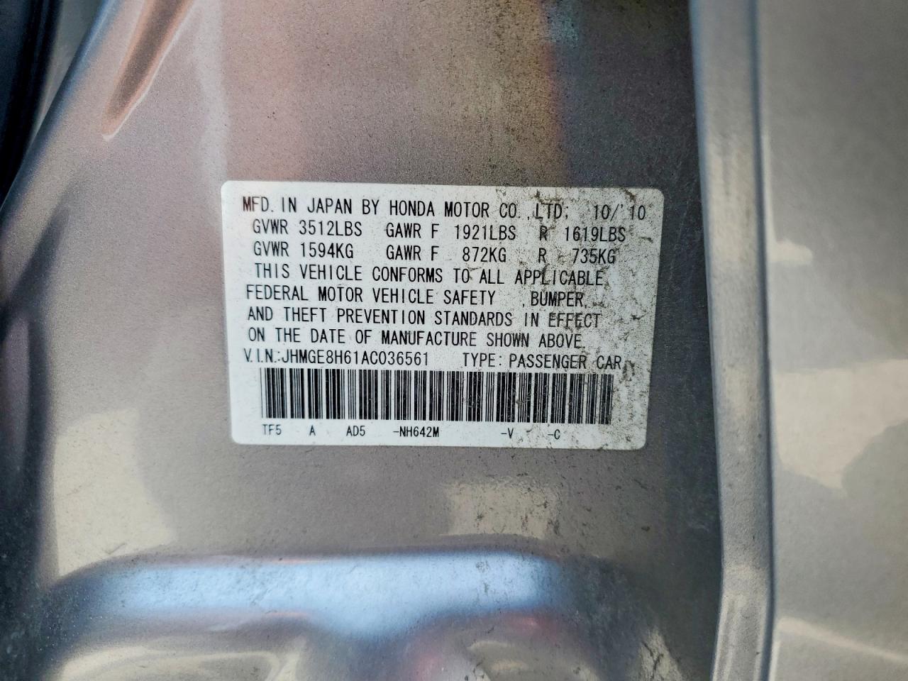 2010 Honda Fit Sport Gray vin: JHMGE8H61AC036561