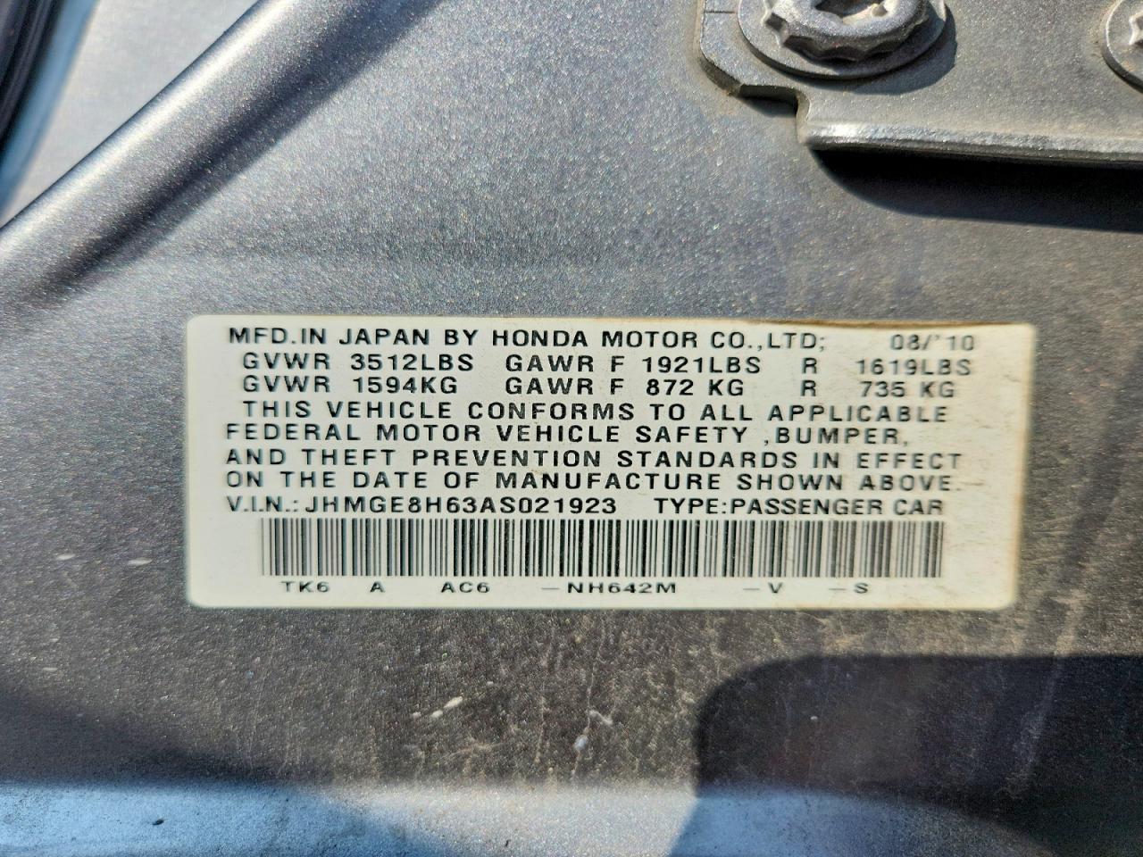2010 Honda Fit Sport Silver vin: JHMGE8H63AS021923