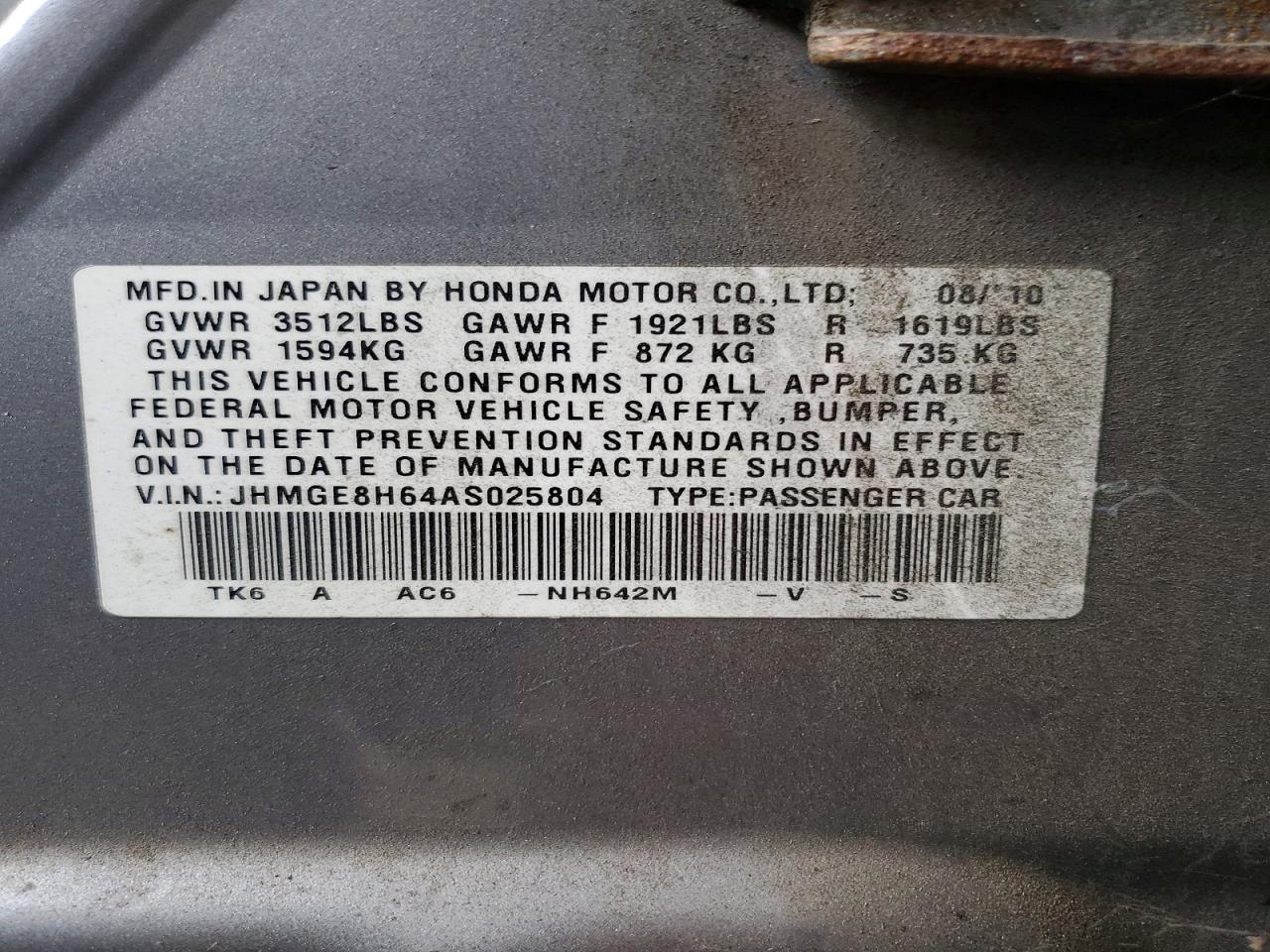 2010 Honda Fit Sport Silver vin: JHMGE8H64AS025804