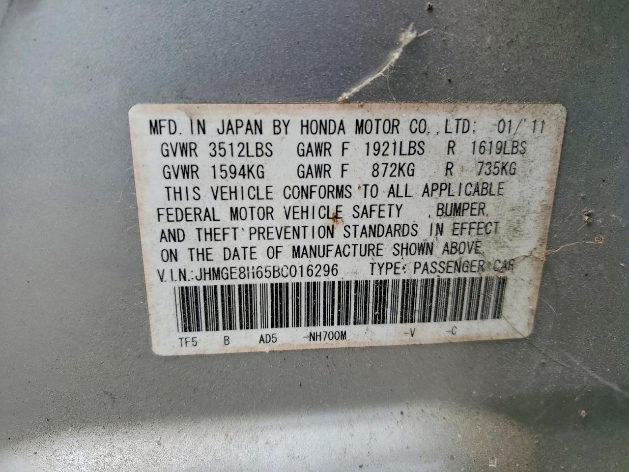 2011 Honda Fit Sport Silver vin: JHMGE8H65BC016296