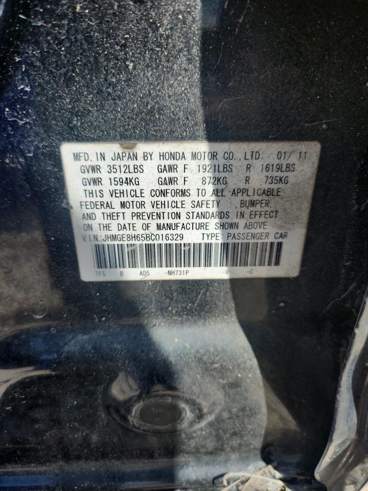2011 Honda Fit Sport Black vin: JHMGE8H65BC016329
