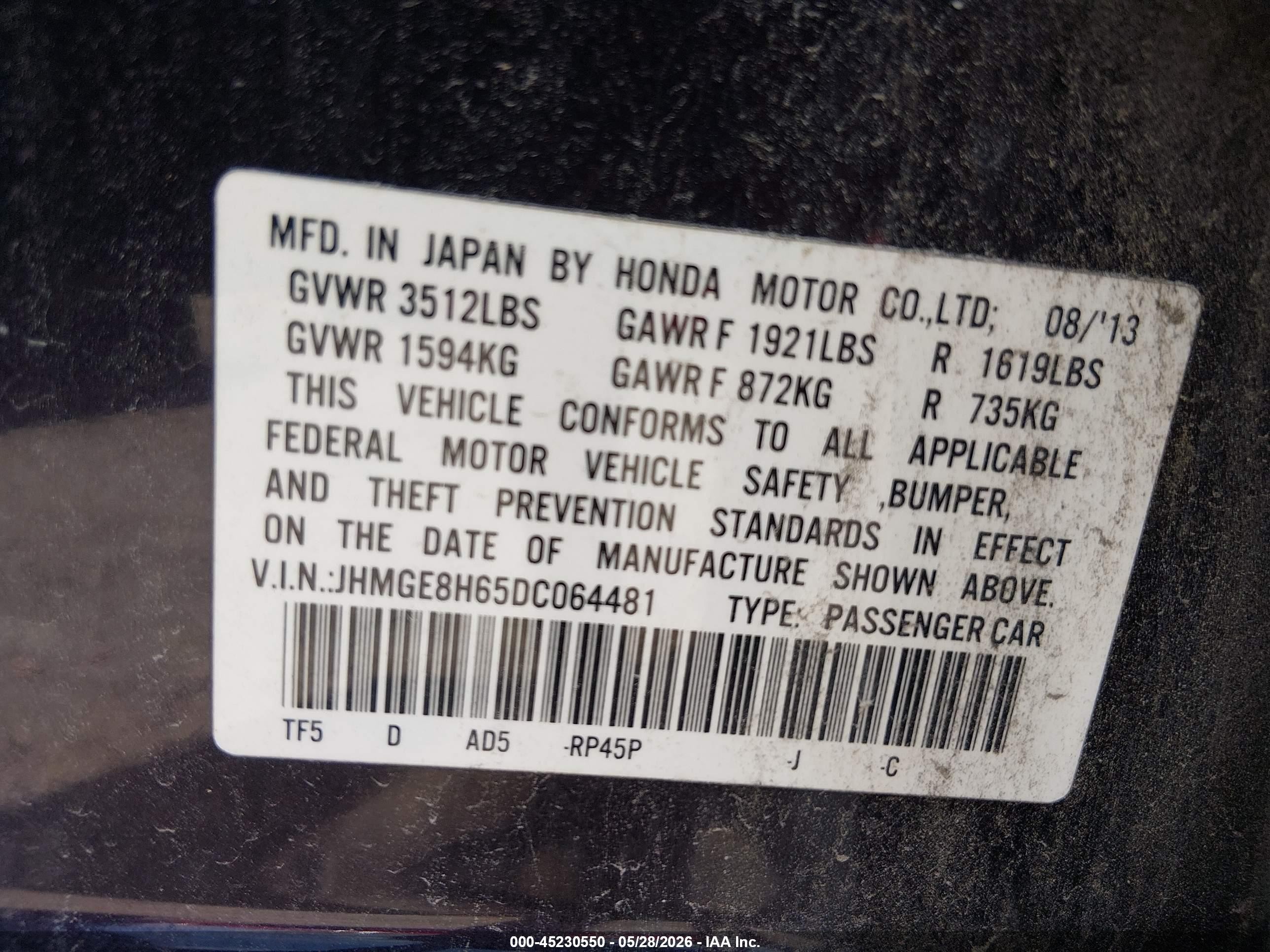 2013 Honda Fit Sport Purple vin: JHMGE8H65DC064481