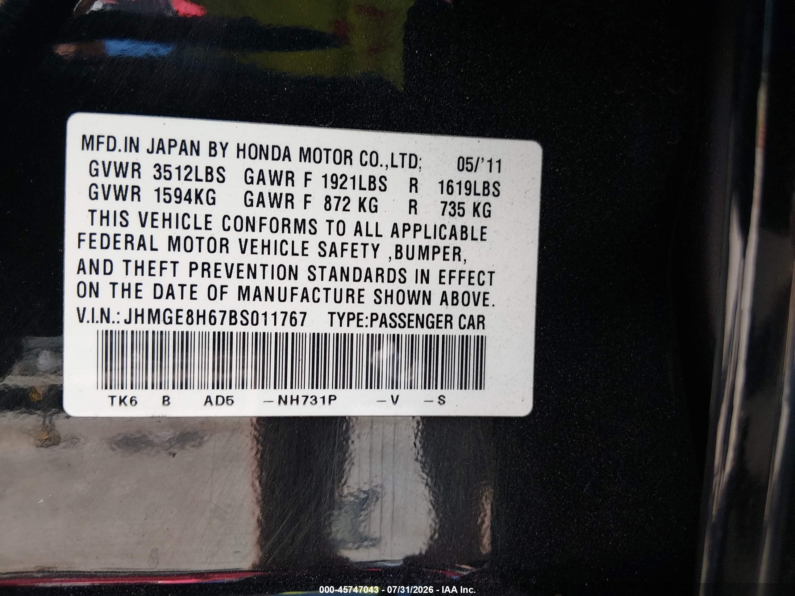 2011 Honda Fit Sport Черный vin: JHMGE8H67BS011767