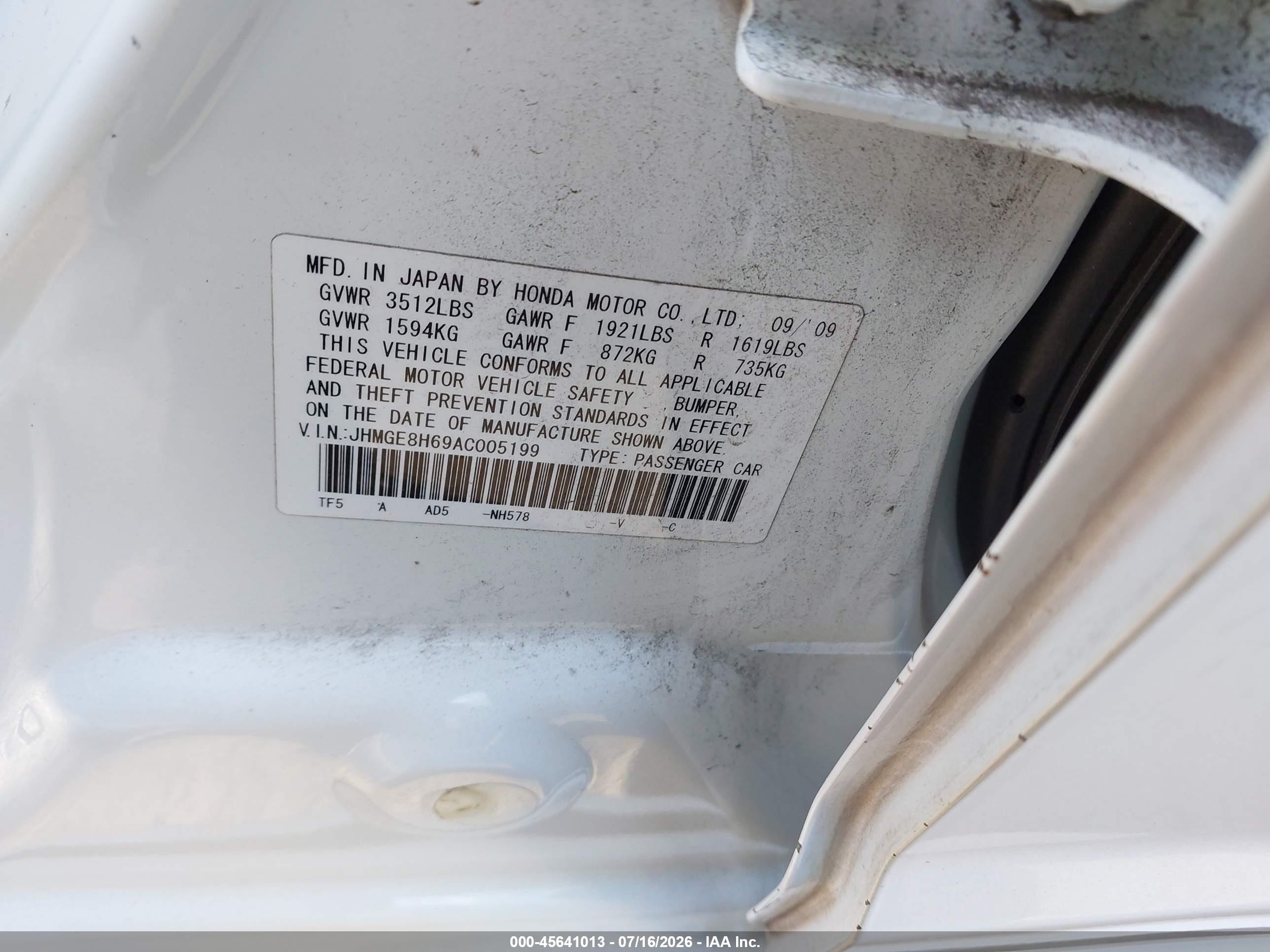 2010 Honda Fit Sport White vin: JHMGE8H69AC005199