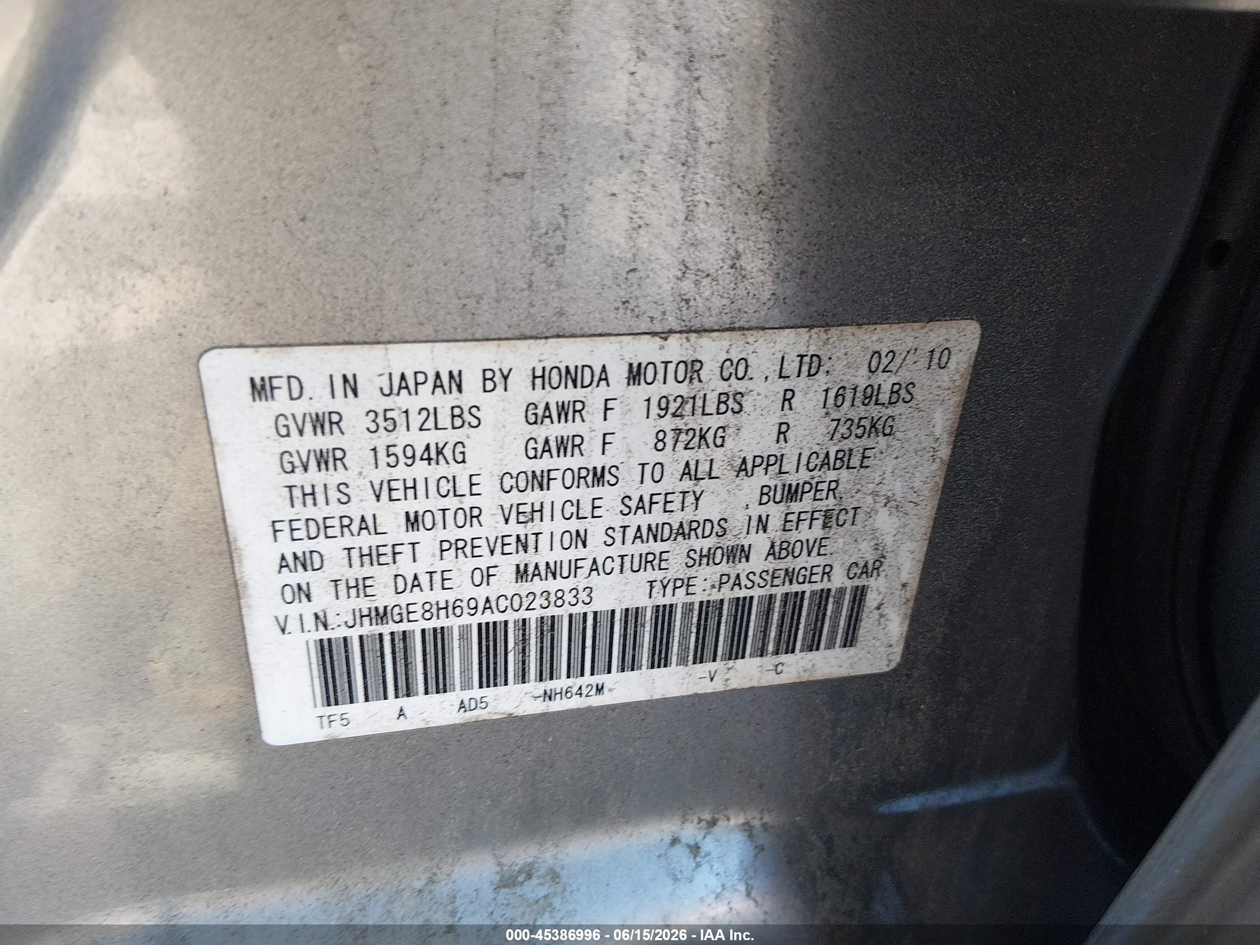 2010 Honda Fit Sport Gray vin: JHMGE8H69AC023833