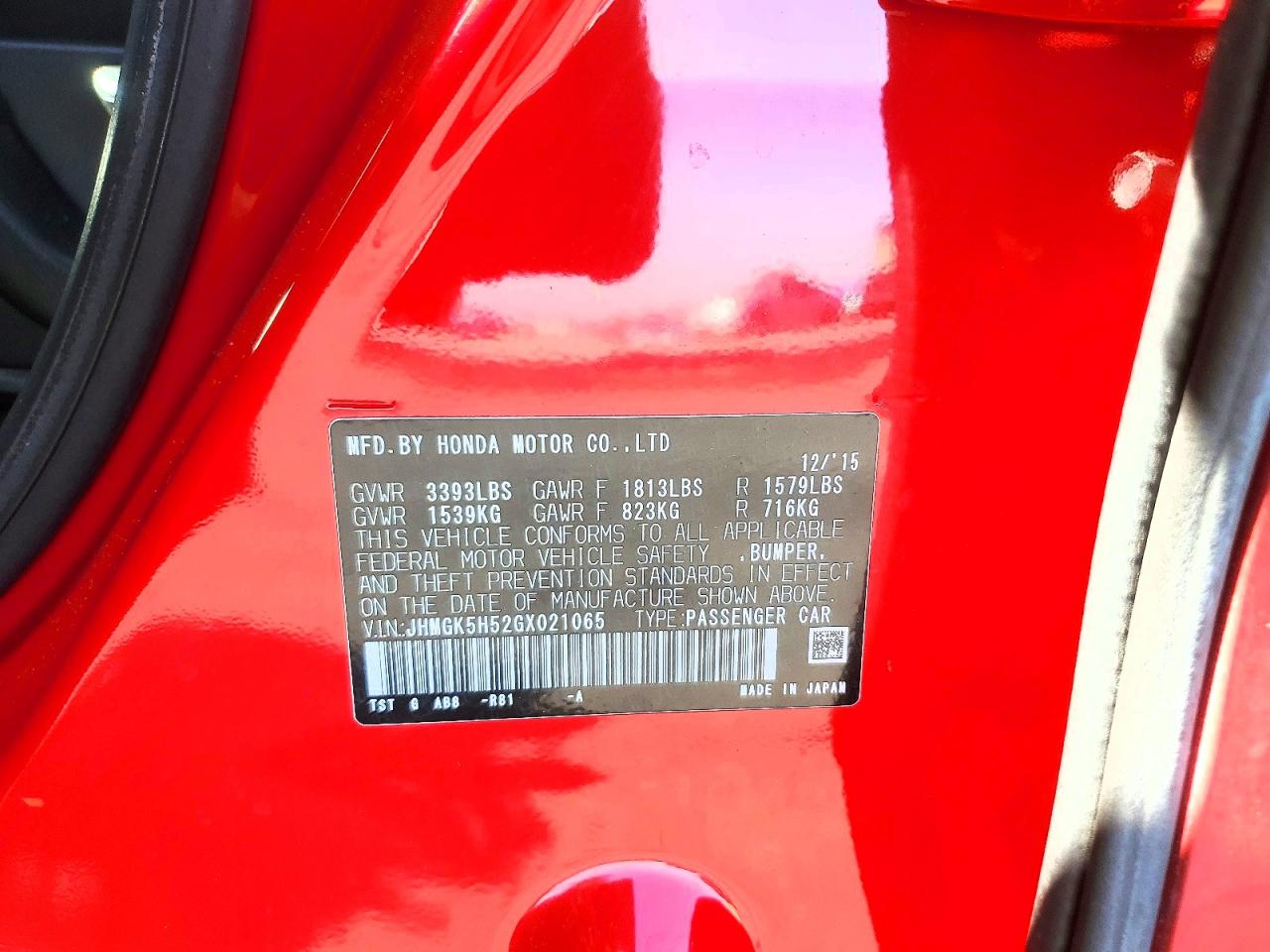 2016 Honda Fit Lx Red vin: JHMGK5H52GX021065