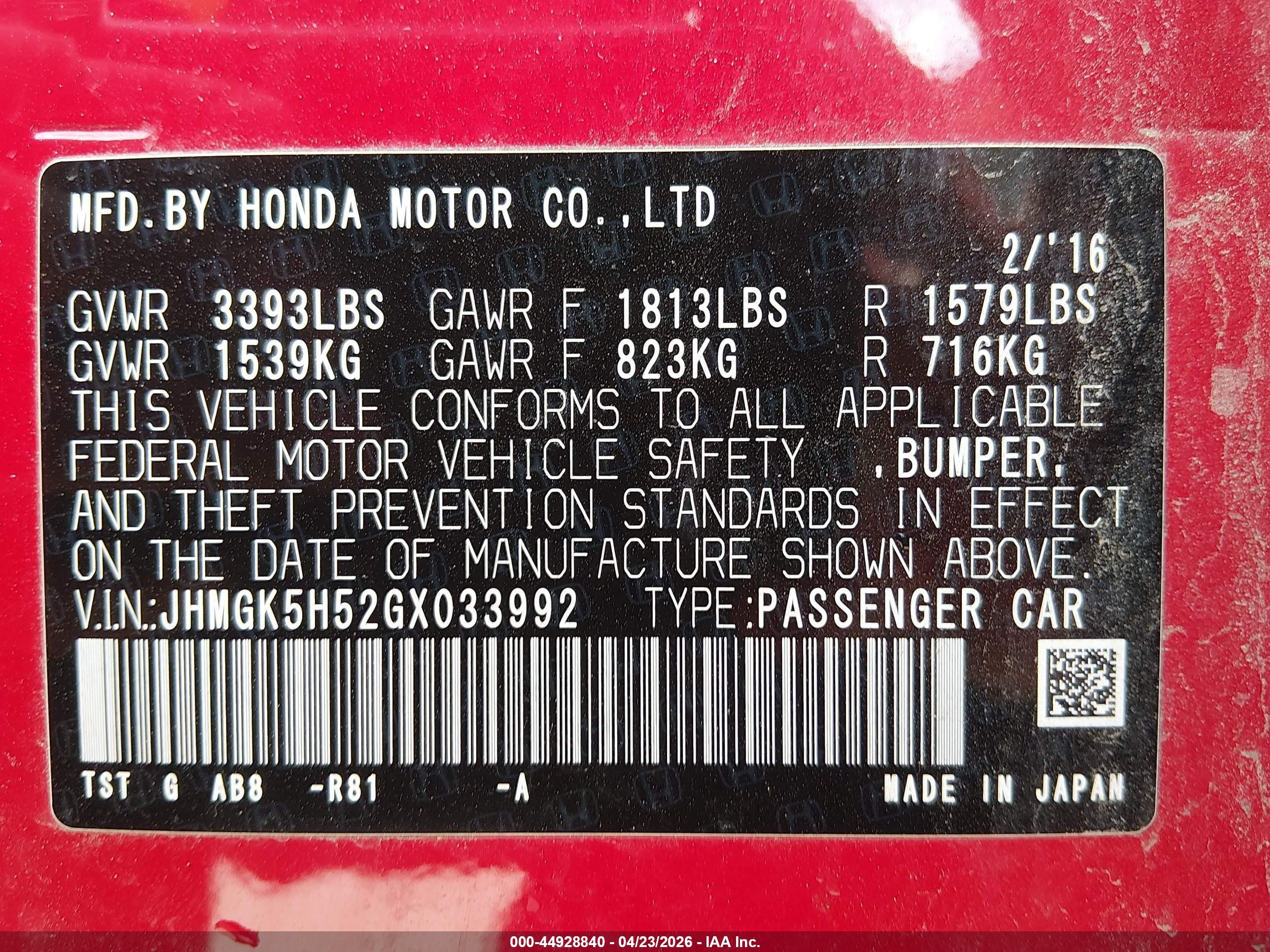 2016 Honda Fit Lx Красный vin: JHMGK5H52GX033992