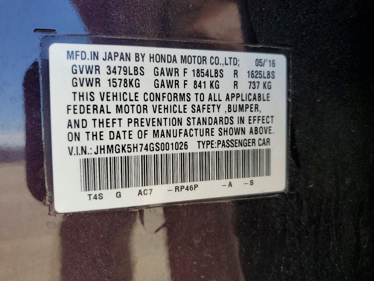 2016 Honda Fit Ex Фиолетовый vin: JHMGK5H74GS001026