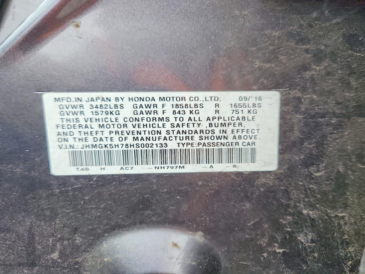 2017 Honda Fit Ex Серый vin: JHMGK5H78HS002133