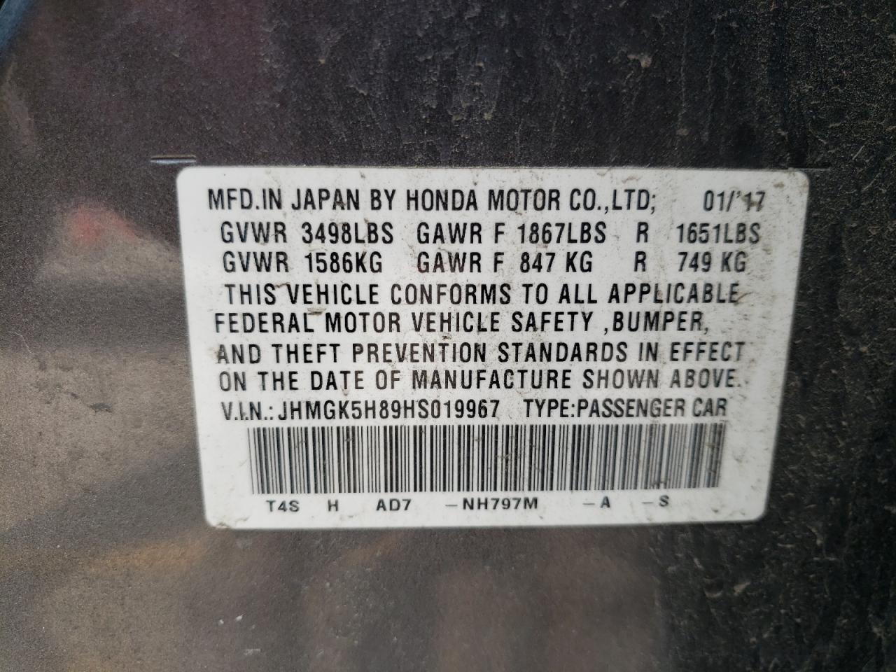 2017 Honda Fit Ex Gray vin: JHMGK5H89HS019967