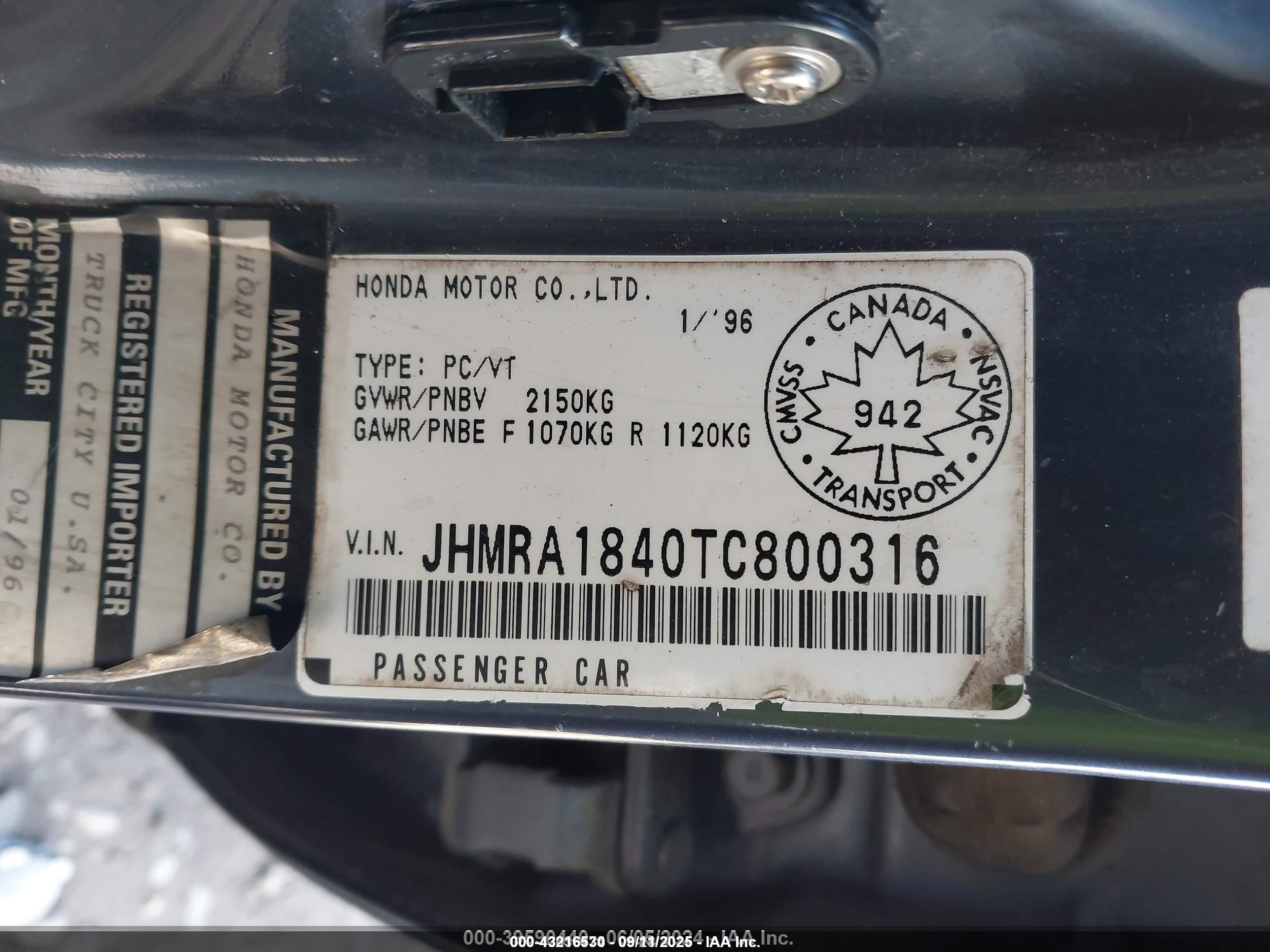 1996 Honda Odyssey Lx vin: JHMRA1840TC800316