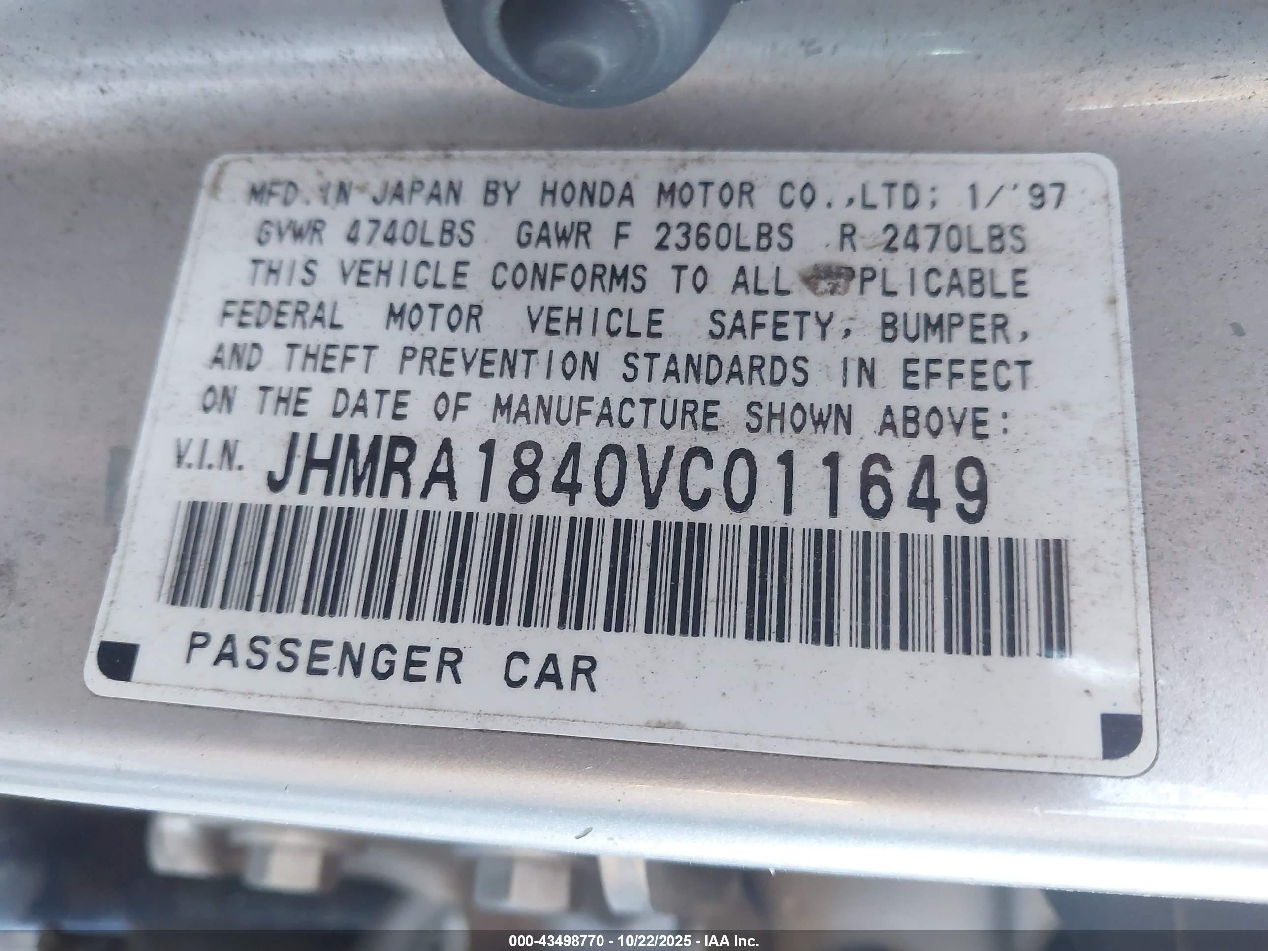 1997 Honda Odyssey Lx Tan vin: JHMRA1840VC011649