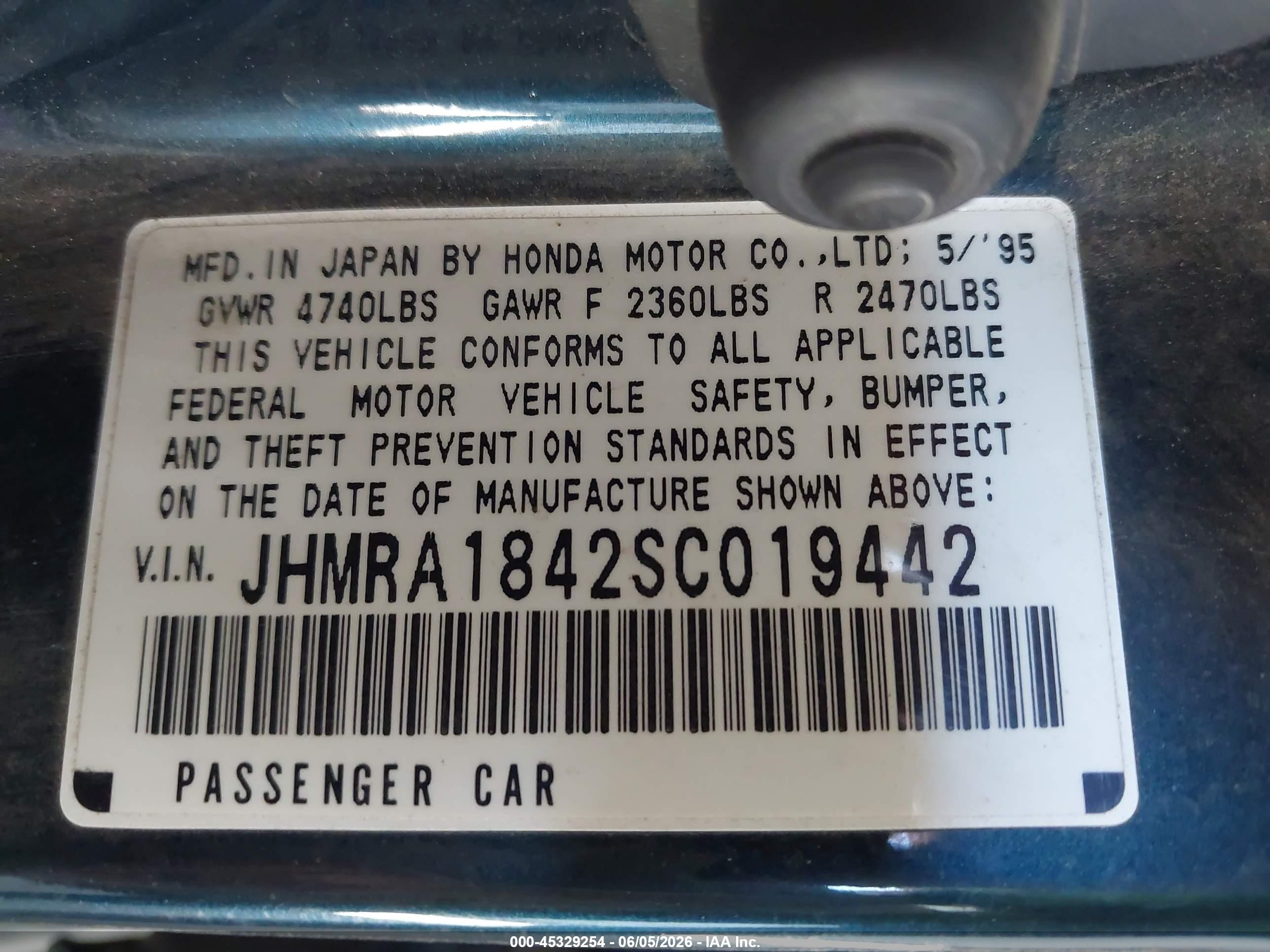 1995 Honda Odyssey Lx/ex Blue vin: JHMRA1842SC019442