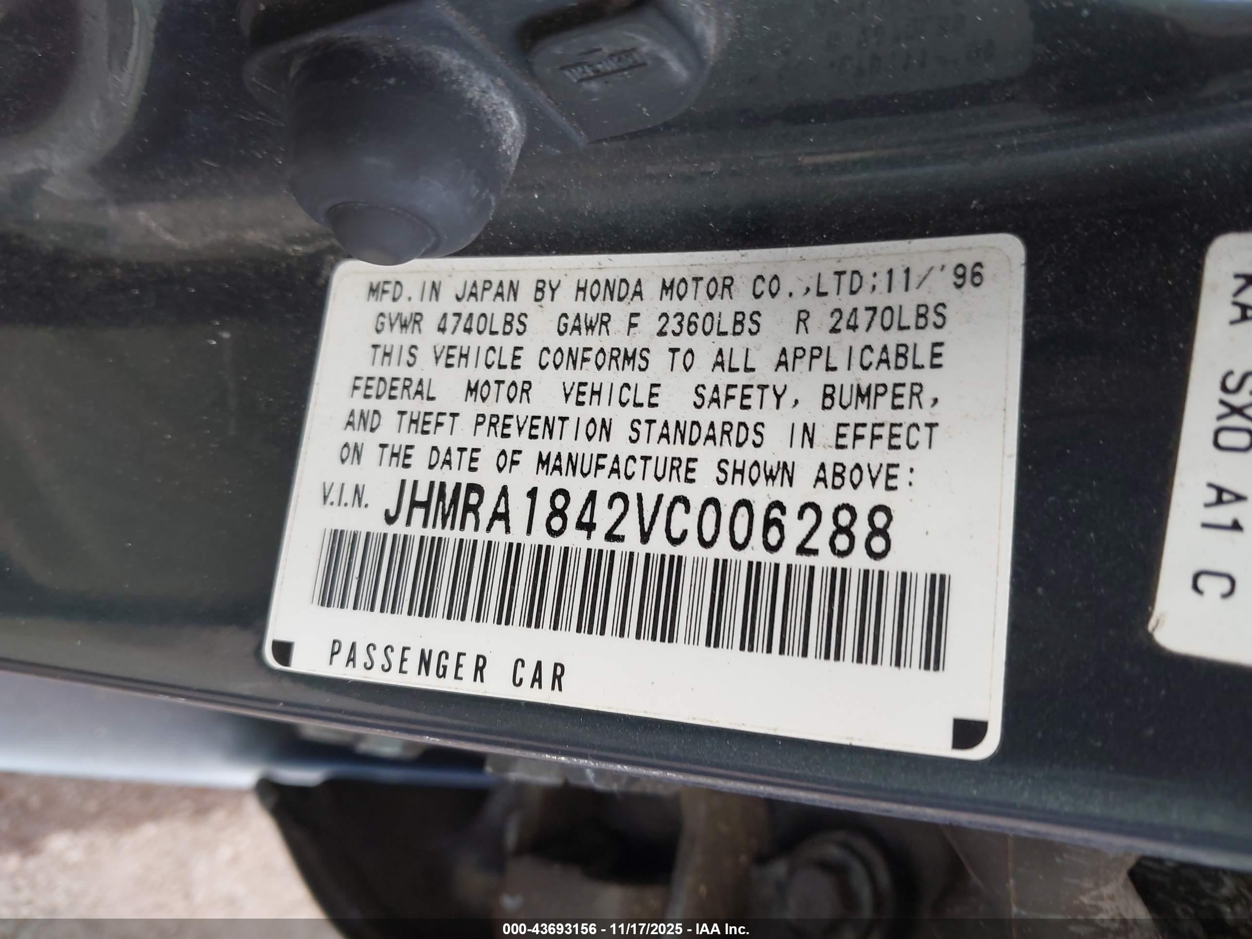 1997 Honda Odyssey Lx Green vin: JHMRA1842VC006288