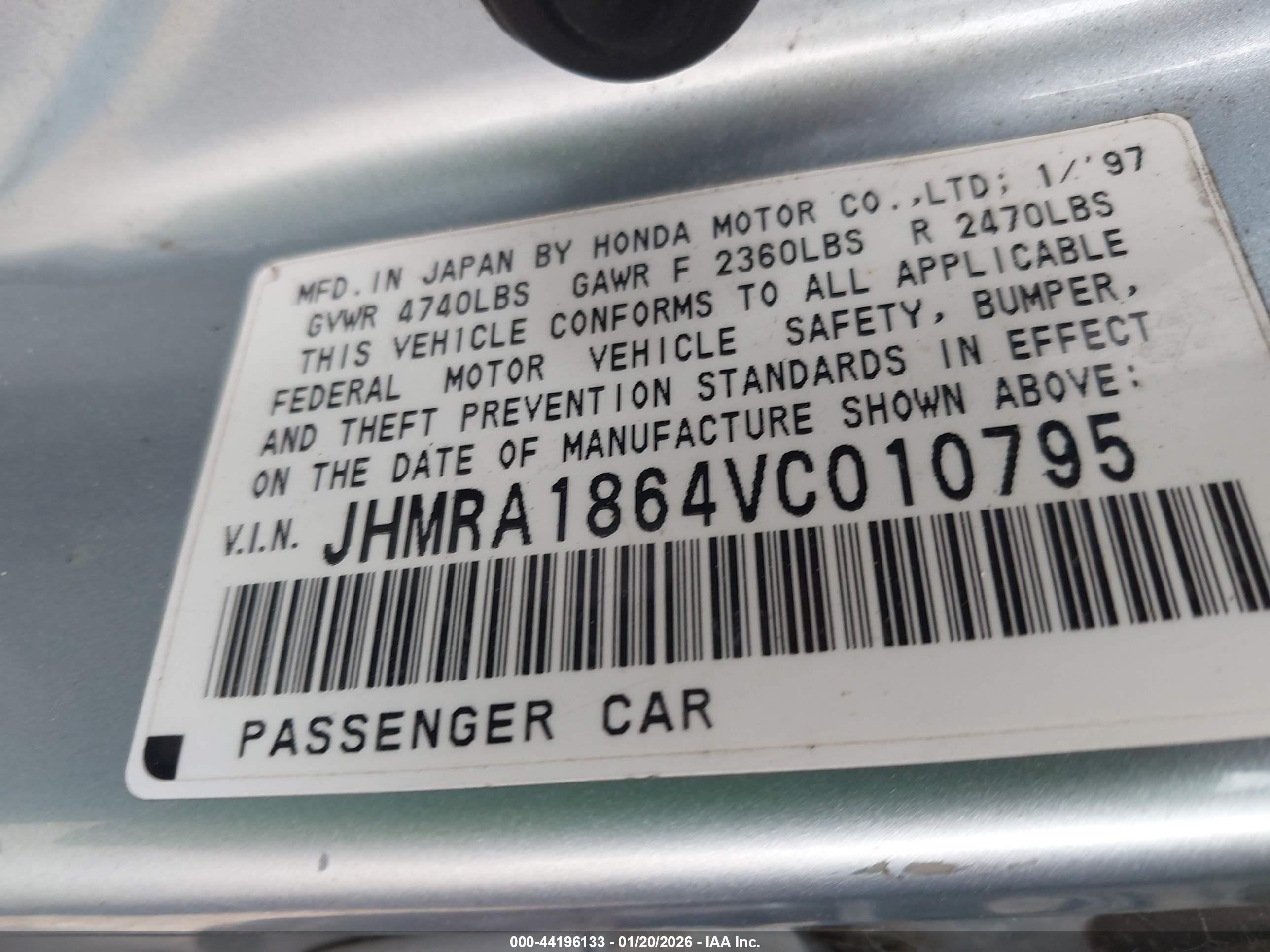 1997 Honda Odyssey Lx Light Blue vin: JHMRA1864VC010795