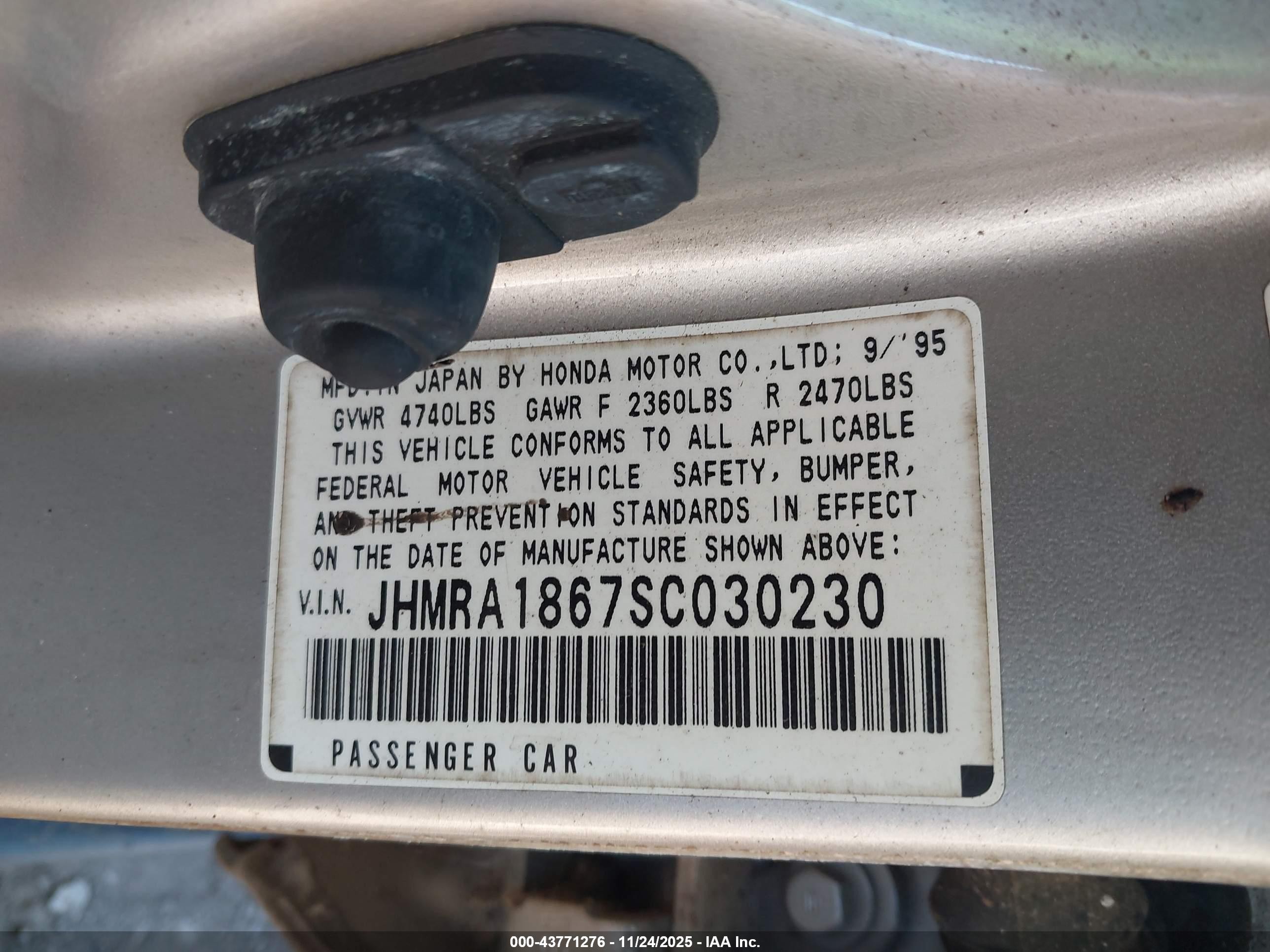 1995 Honda Odyssey Lx/ex Silver vin: JHMRA1867SC030230