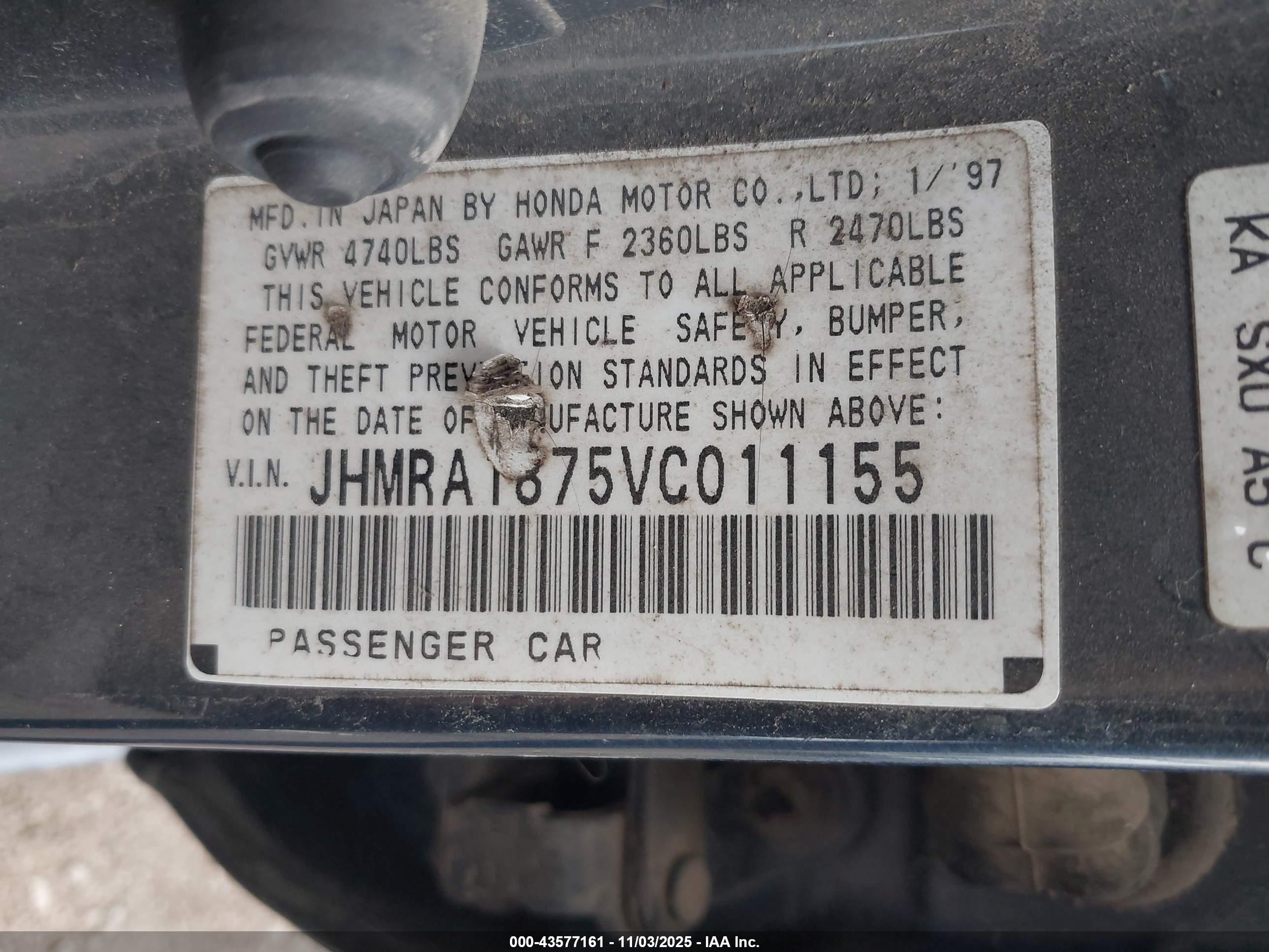 1997 Honda Odyssey Ex Blue vin: JHMRA1875VC011155