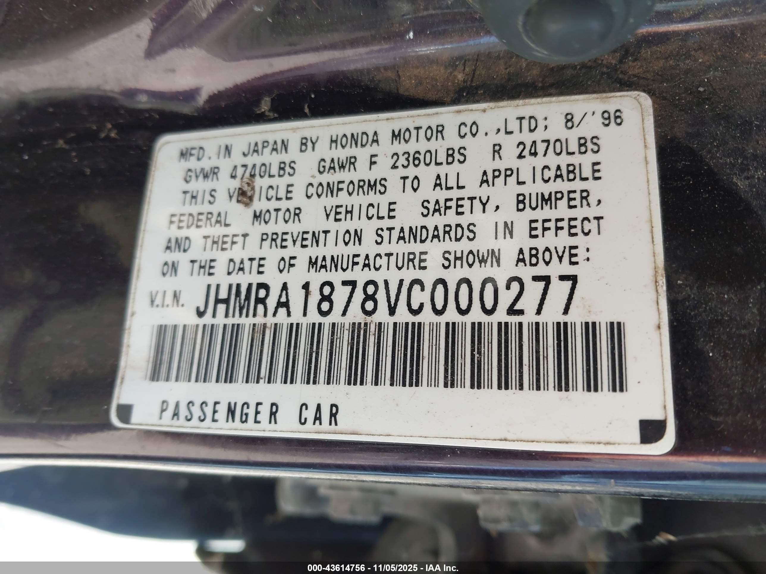 1997 Honda Odyssey Ex Purple vin: JHMRA1878VC000277
