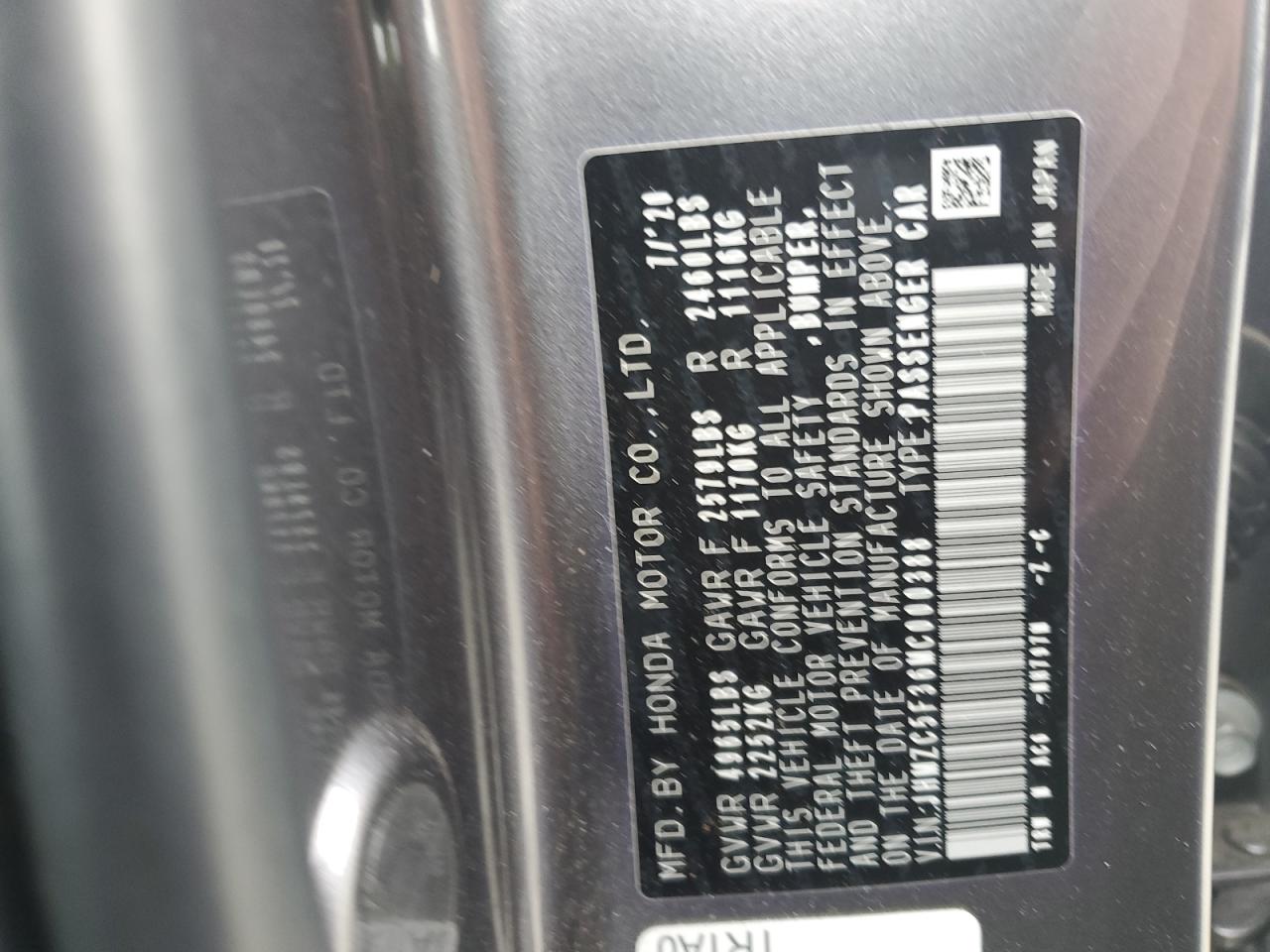2021 Honda Clarity Touring Gray vin: JHMZC5F36MC000388