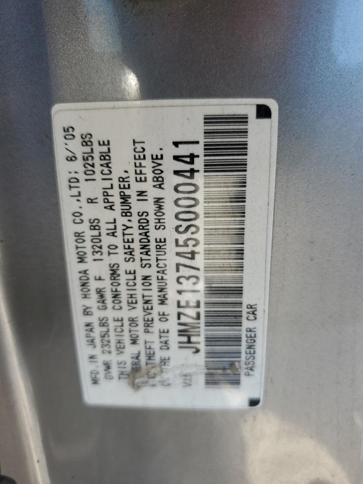 2005 Honda Insight Серебряный vin: JHMZE13745S000441