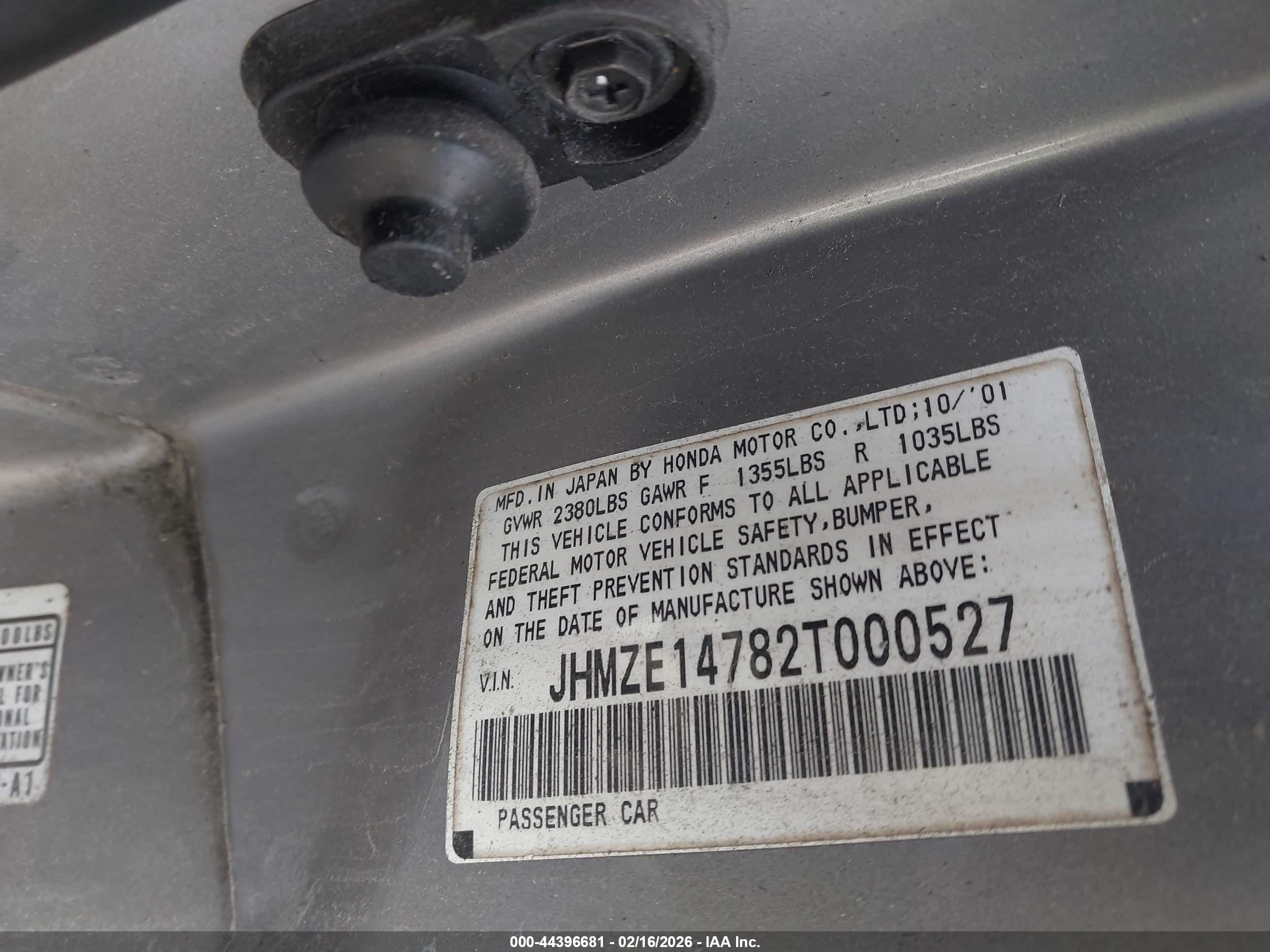 2002 Honda Insight Cvt Silver vin: JHMZE14782T000527