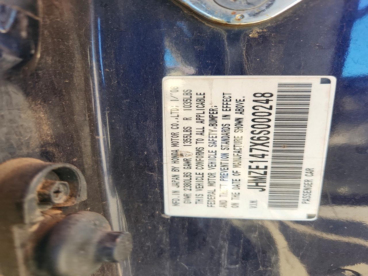 2006 Honda Insight Blue vin: JHMZE147X6S000248