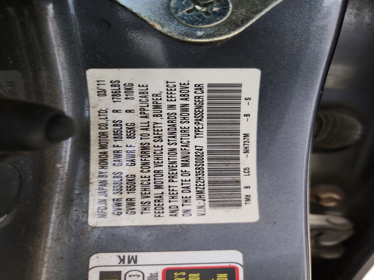 2011 Honda Insight Gray vin: JHMZE2H35BS008247