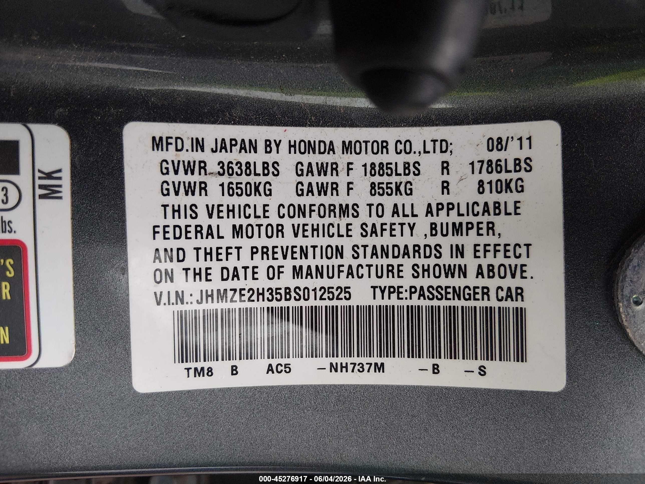 2011 Honda Insight   Gray vin: JHMZE2H35BS012525